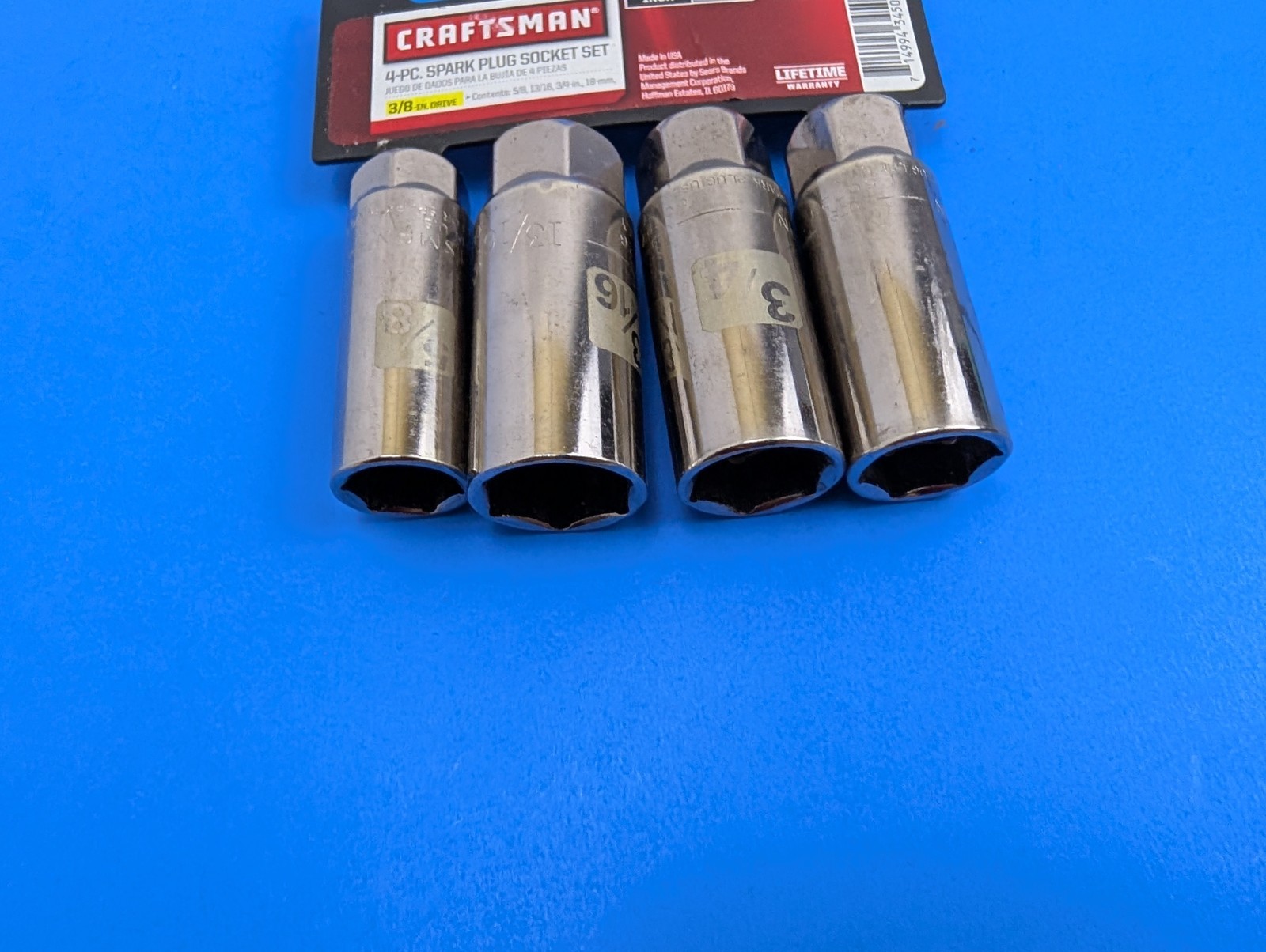 Craftsman 4PC ⅜» Drive Spark Plug Socket 18mm, 3/4″, 13/16″, 5/8″ USA 934504