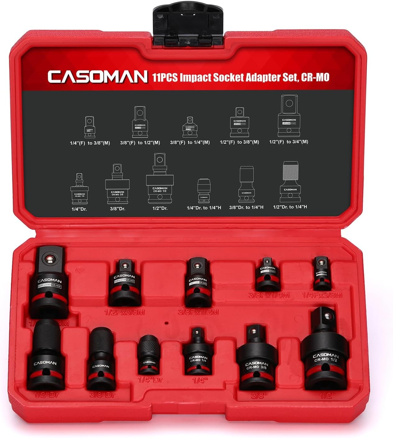 11PCS Impact Socket Accessory Set Adapters and Reducers1/4″ Hex Converters