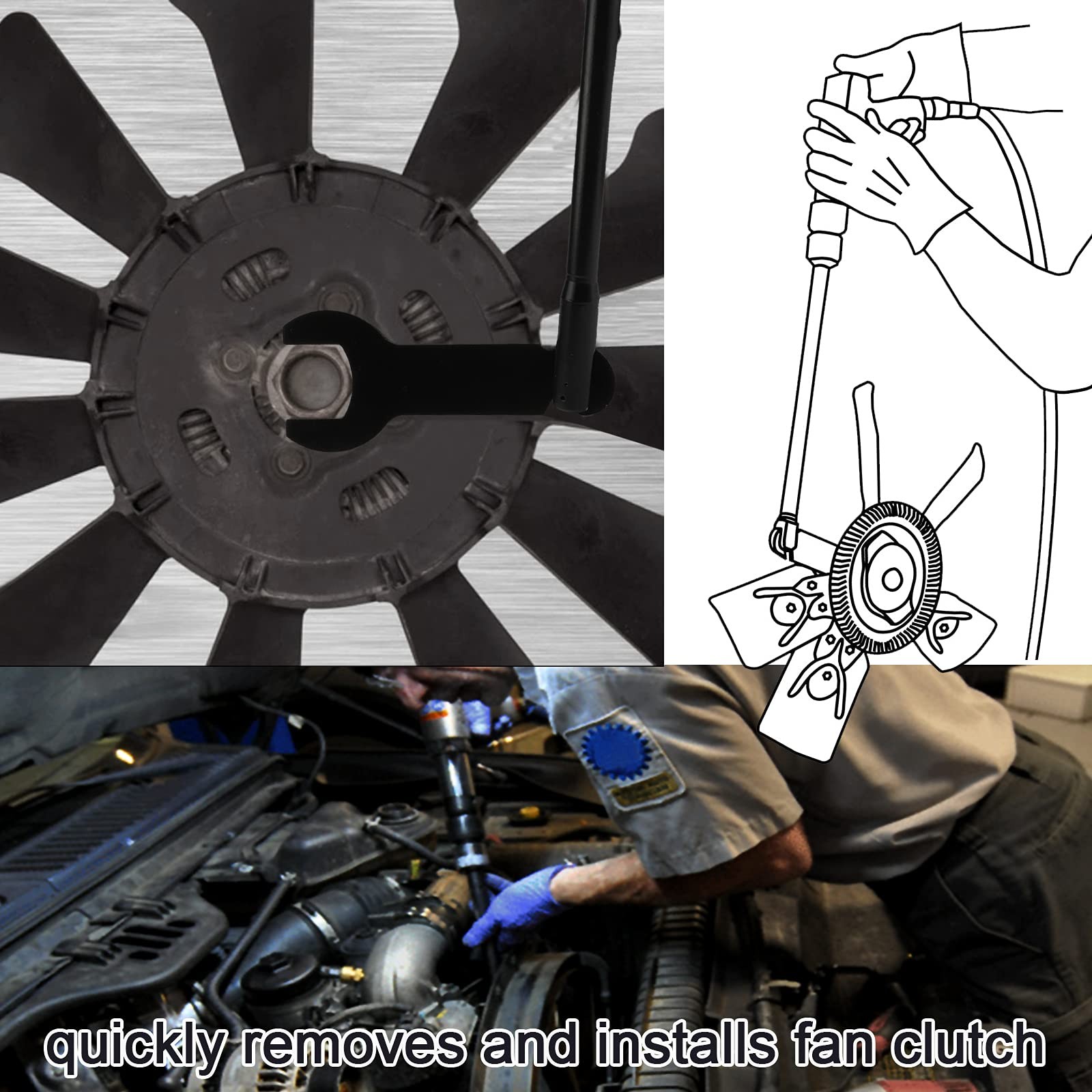 Pneumatic Fan Clutch Wrench Kit 8PCS Removal Tool Set Black HW9212 BETOOLL 43300