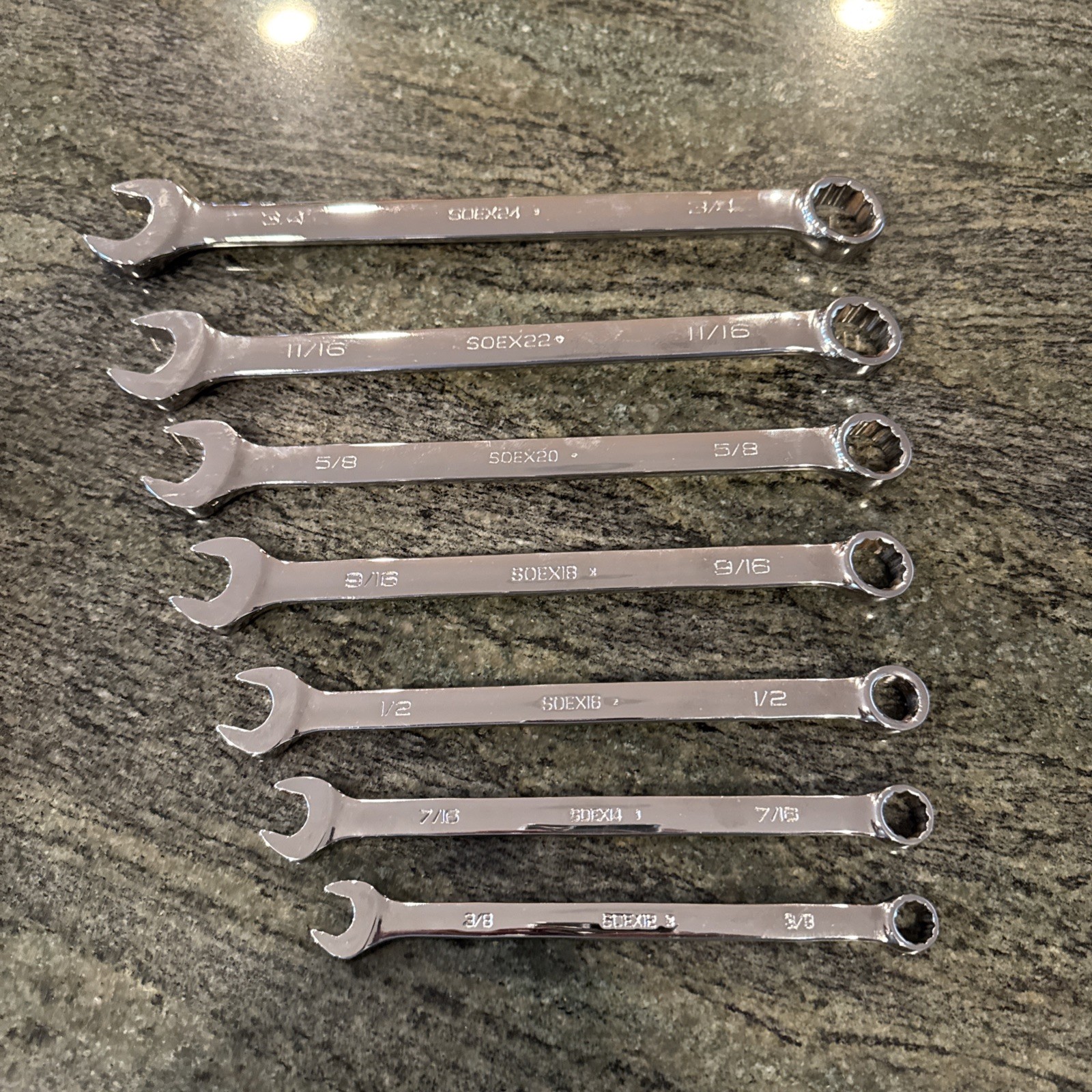 snap on soex707 7 pc 12 point sae flank drive plus combination wrench set new