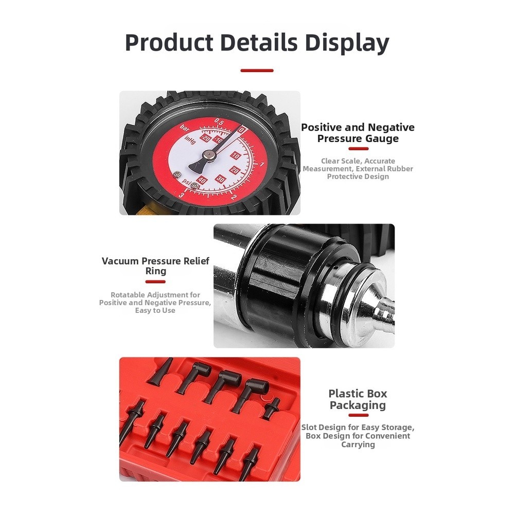 Vacuum Pump Brake Bleeder with 0-40 PSI and 0-20 PSI Dual Range Measurement