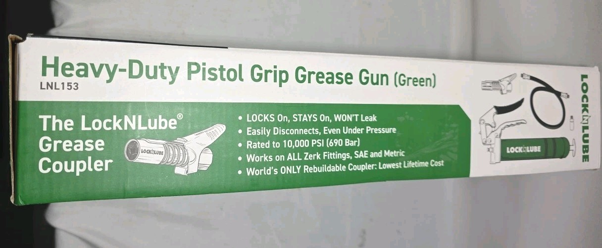 LockNLube Heavy-Duty Pistol Grip Grease Gun. Includes our patented Green