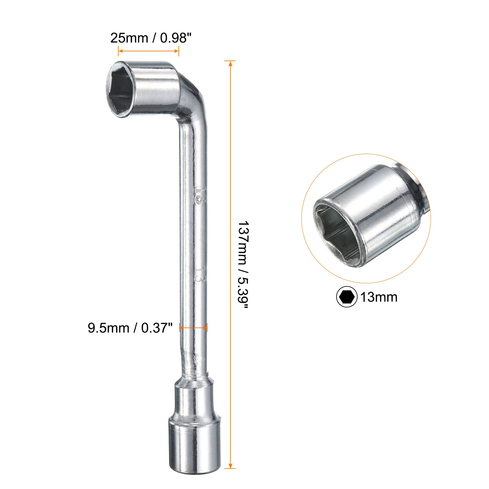 2pcs L Shape Angled Hex Socket Wrench 13mm Double Ended Socket Spanner