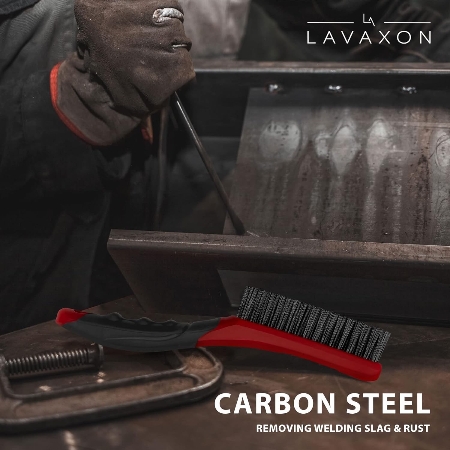 Wire Brush Set-Heavy Duty Stainless & Carbon Steel Bristles with Plastic Red
