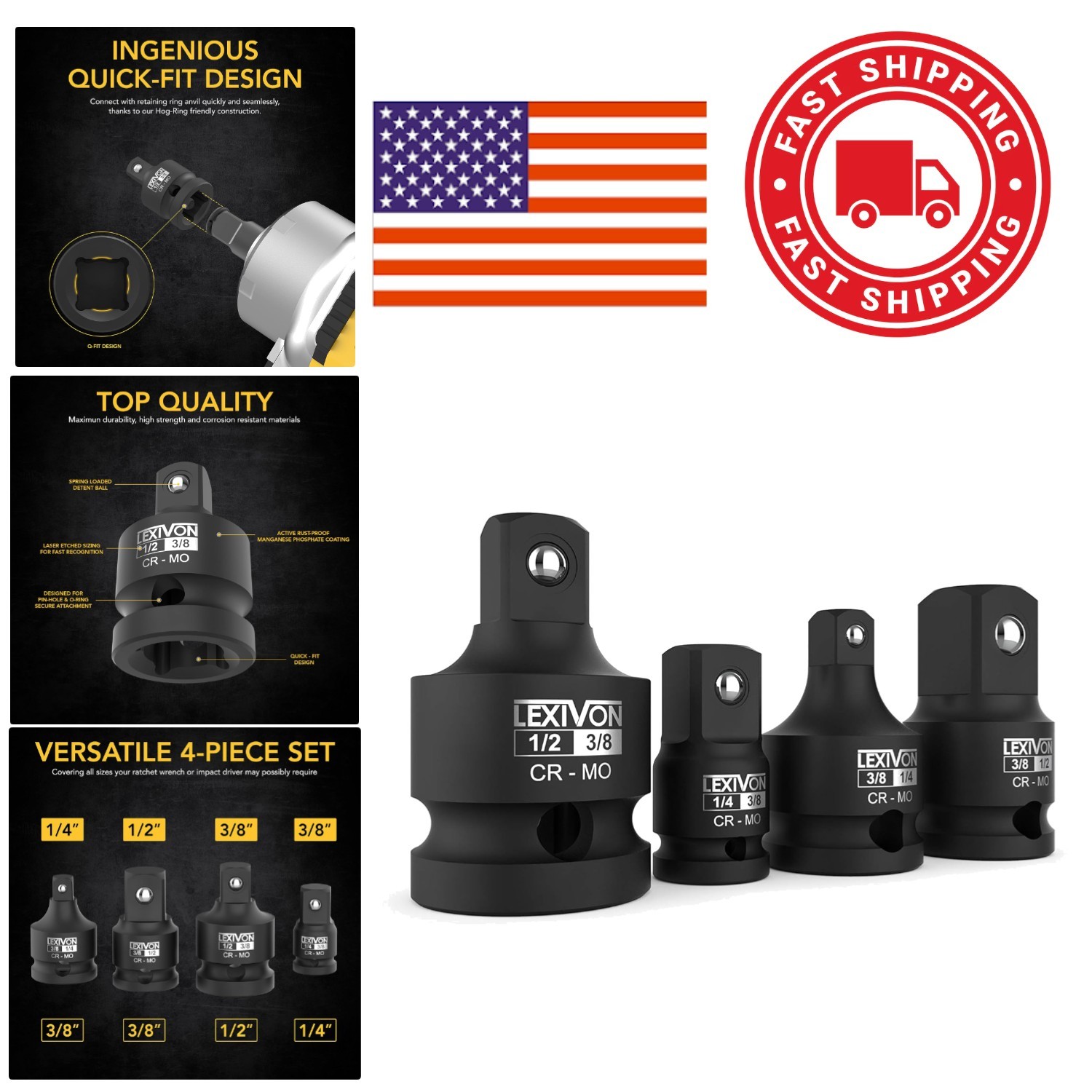 Durable Chrome Molybdenum Impact Socket Adapters Set for Drive Conversions