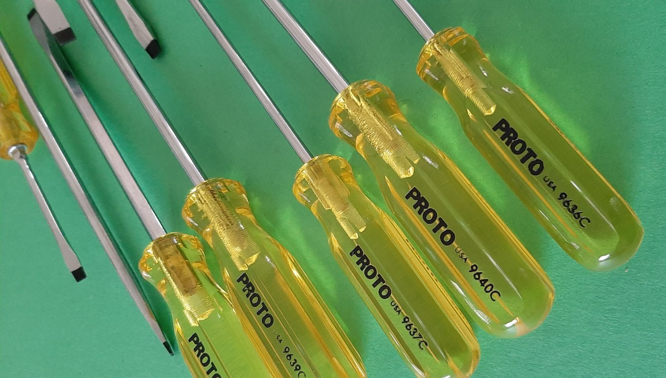 NOS NEW PROTO USA 10 Piece Clear Yellow Handle Screwdriver Set Flat Tip Slotted