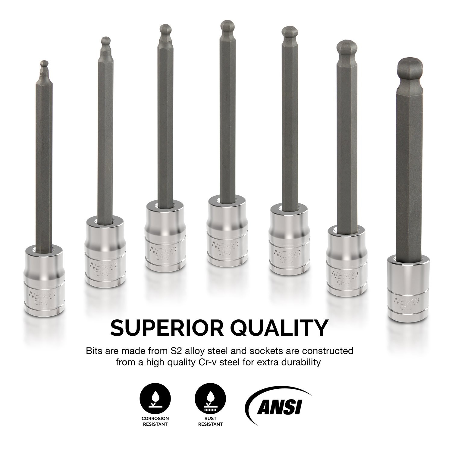 10243A 3/8-Inch-Drive Extra-Long Ball-End Hex-Bit Socket Set Metric Sockets 3/8″