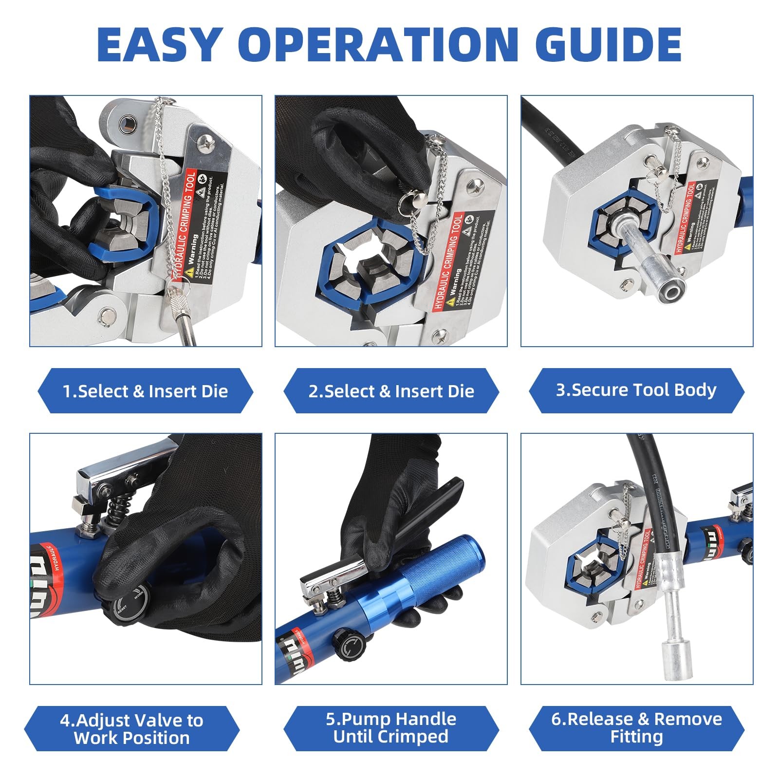 Nuiu FS-7842A Hydraulic Hose Crimper Kit – 8T 17 inches x 12.6 inches, Blue