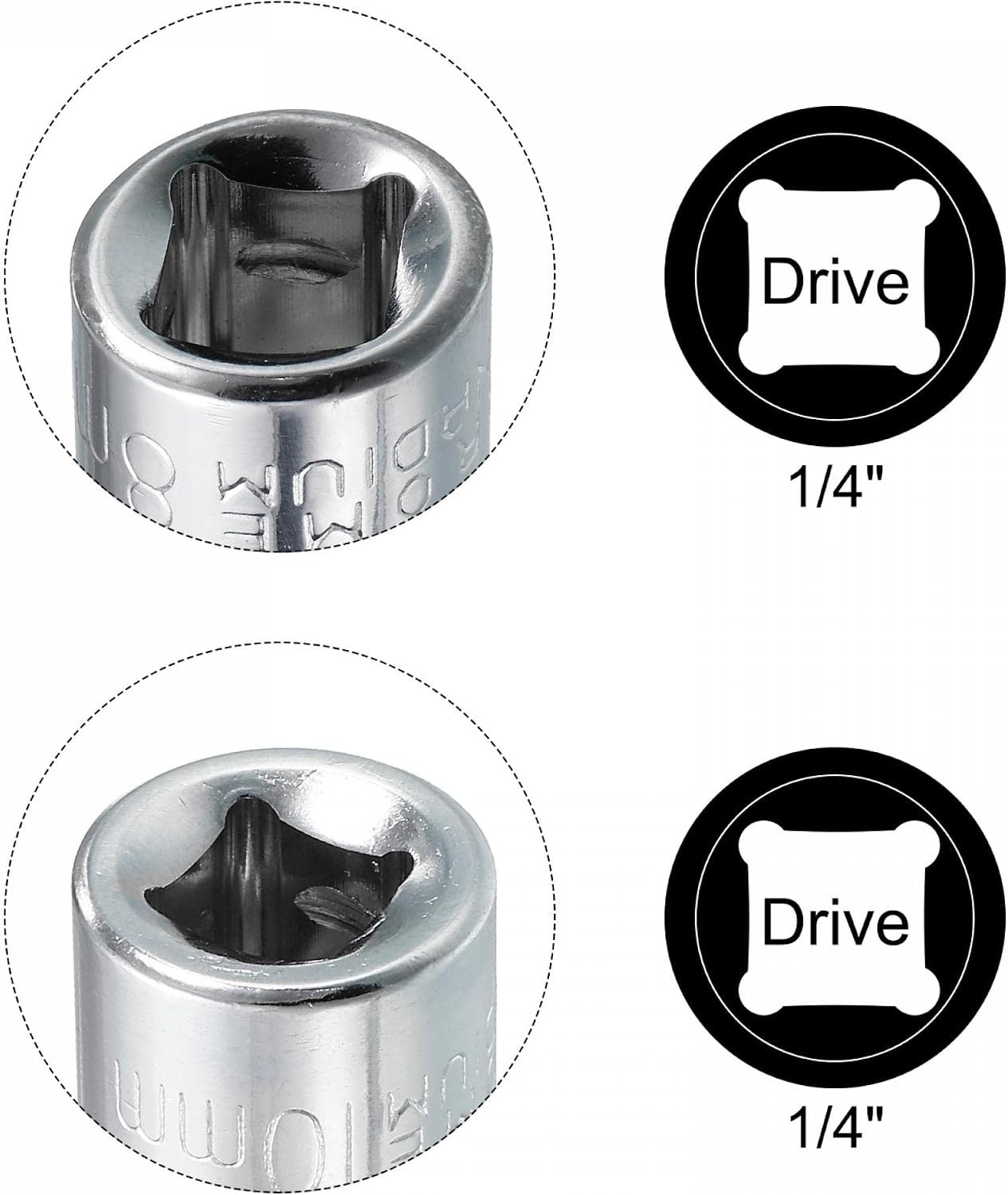 1/4-inch Drive by 8mm and 10mm Shallow Socket Set of 6 Pcs, Metric 6-Point, C…