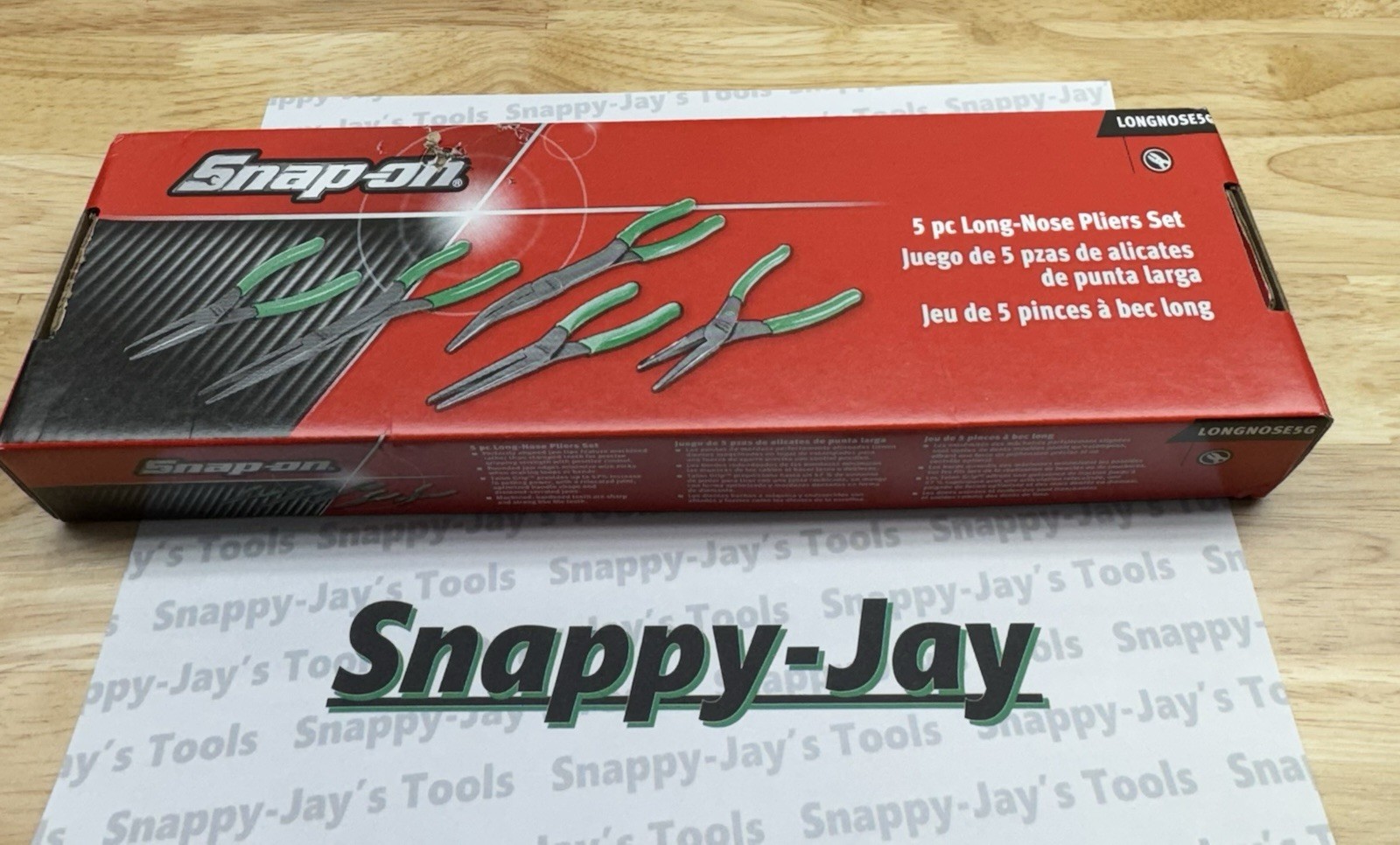 Snap-on Tools USA NEW 5pc GREEN Talon Grip Needle Nose Plier Set LONGNOSE5G