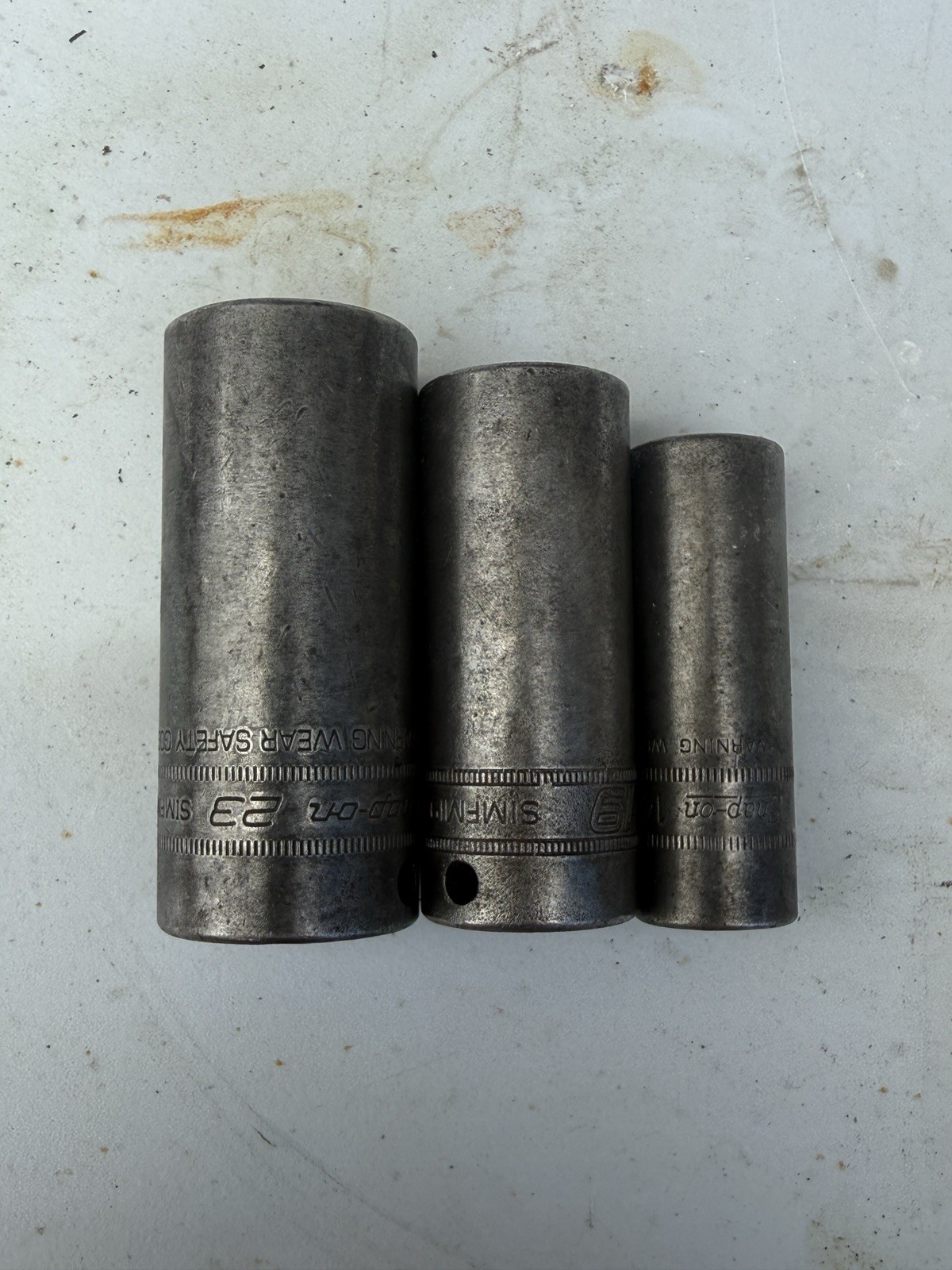 Snap-on Tools USA 3/8″ Drive 6pt 23mm,19mm,14mm Used Deep Socket Simfm Series