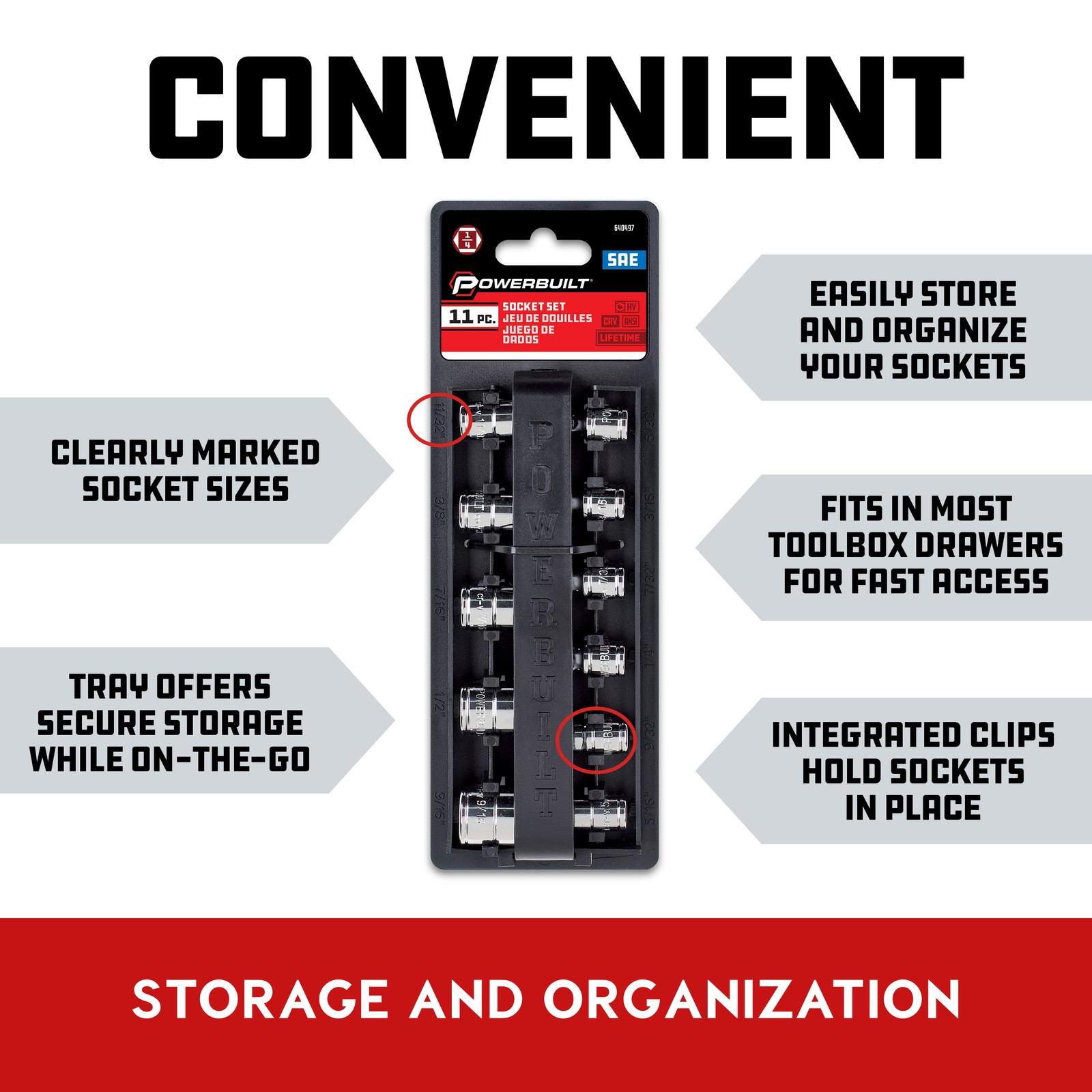 Powerbuilt 11 Piece 1/4 Inch Drive SAE 6 Point Socket Set – 640497