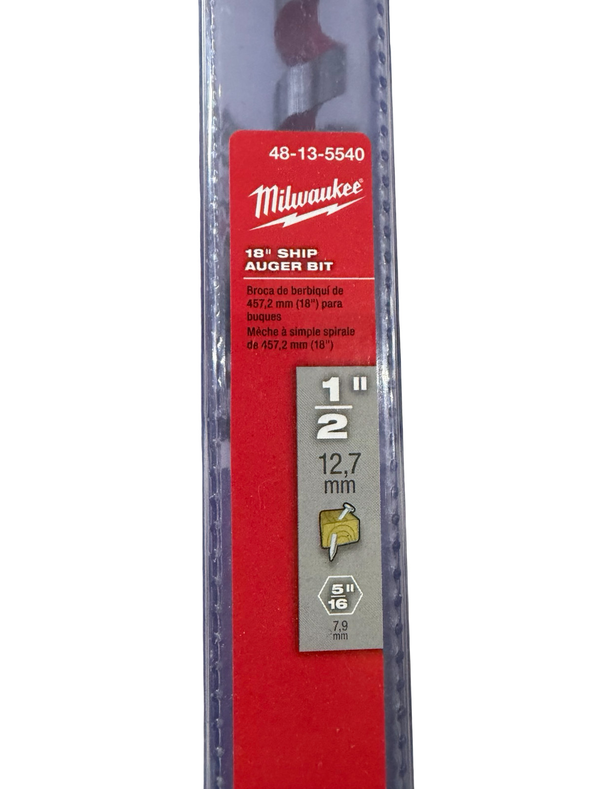 Milwaukee 1/2″ x 18″ Ship Auger Drill Bit w/ 5/16 Hex Shank #48-13-5540 M28