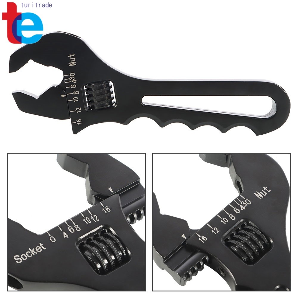 Black Adjustable Wrench Aluminum Tool Spanner For Hose End Fitting 3AN-16AN