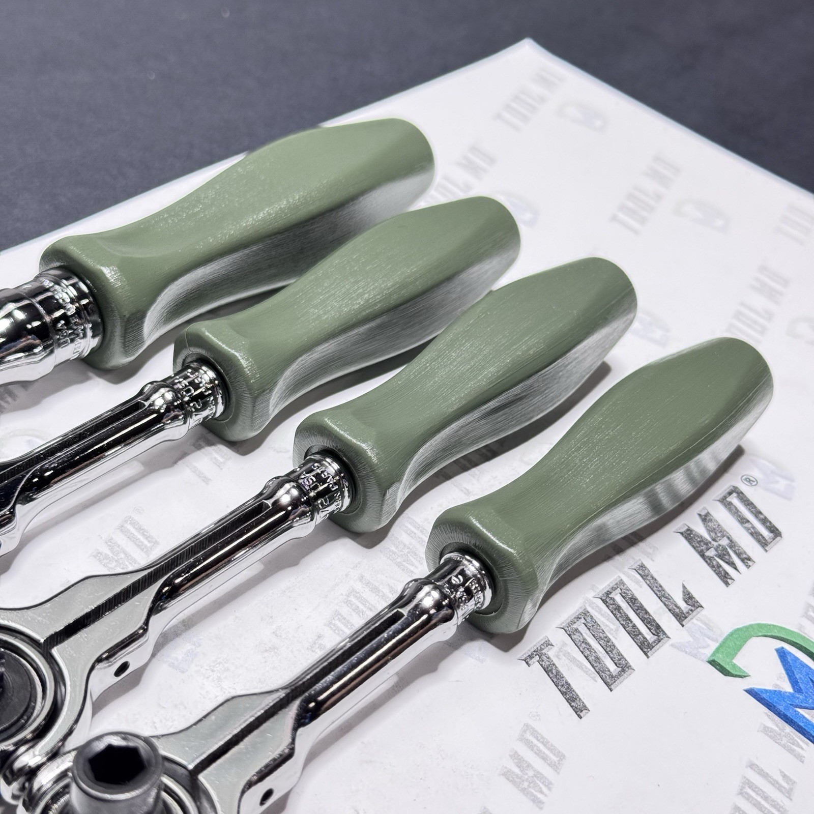 Snap-on Tools USA VERY RARE COMBAT GREEN Swivel Mixed Drive Ratchet Set FHCNFD72