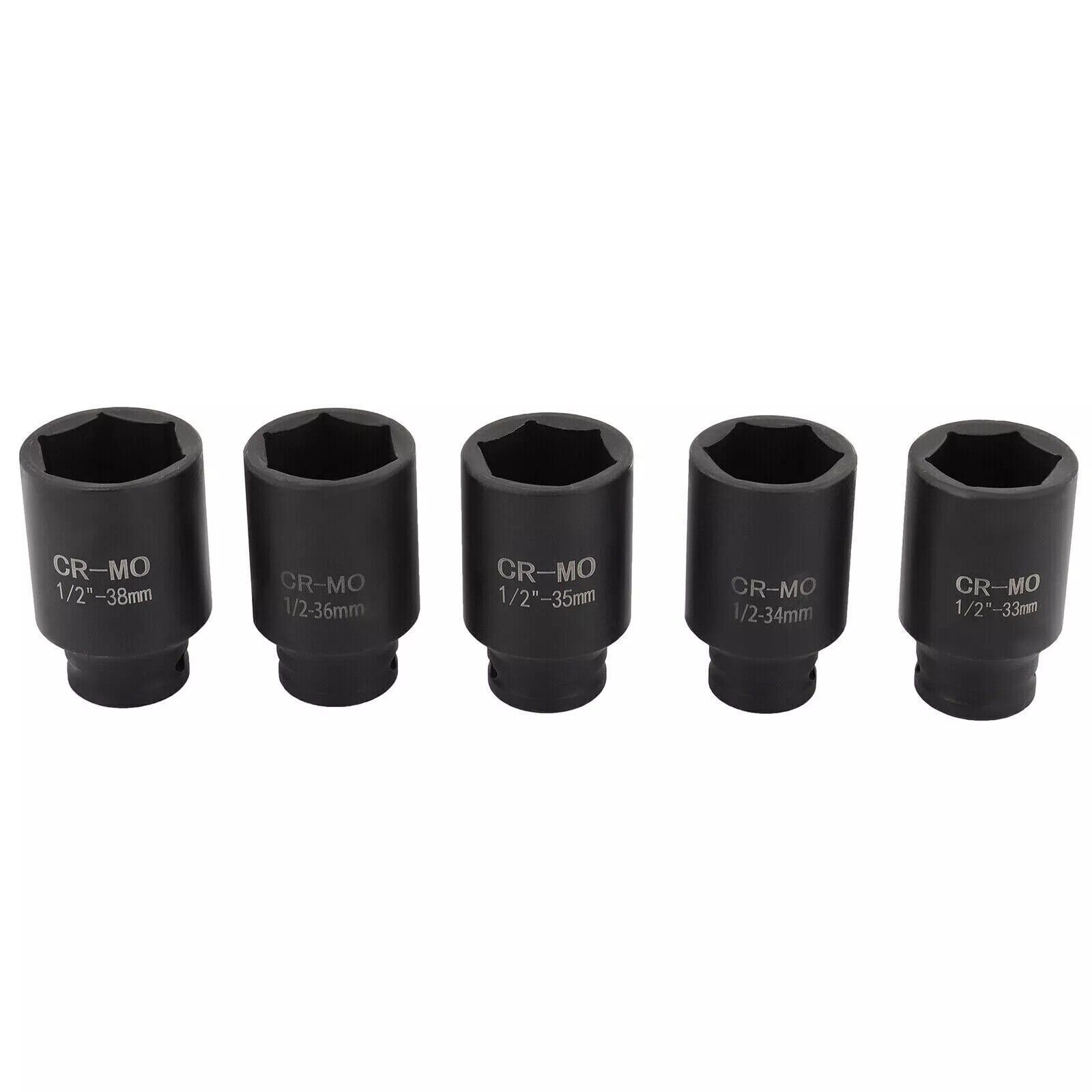 5Pcs 1/2″ Drive Deep Impact Axle Hub Socket Set 6 Point 33mm 34mm 35mm 36mm 38mm