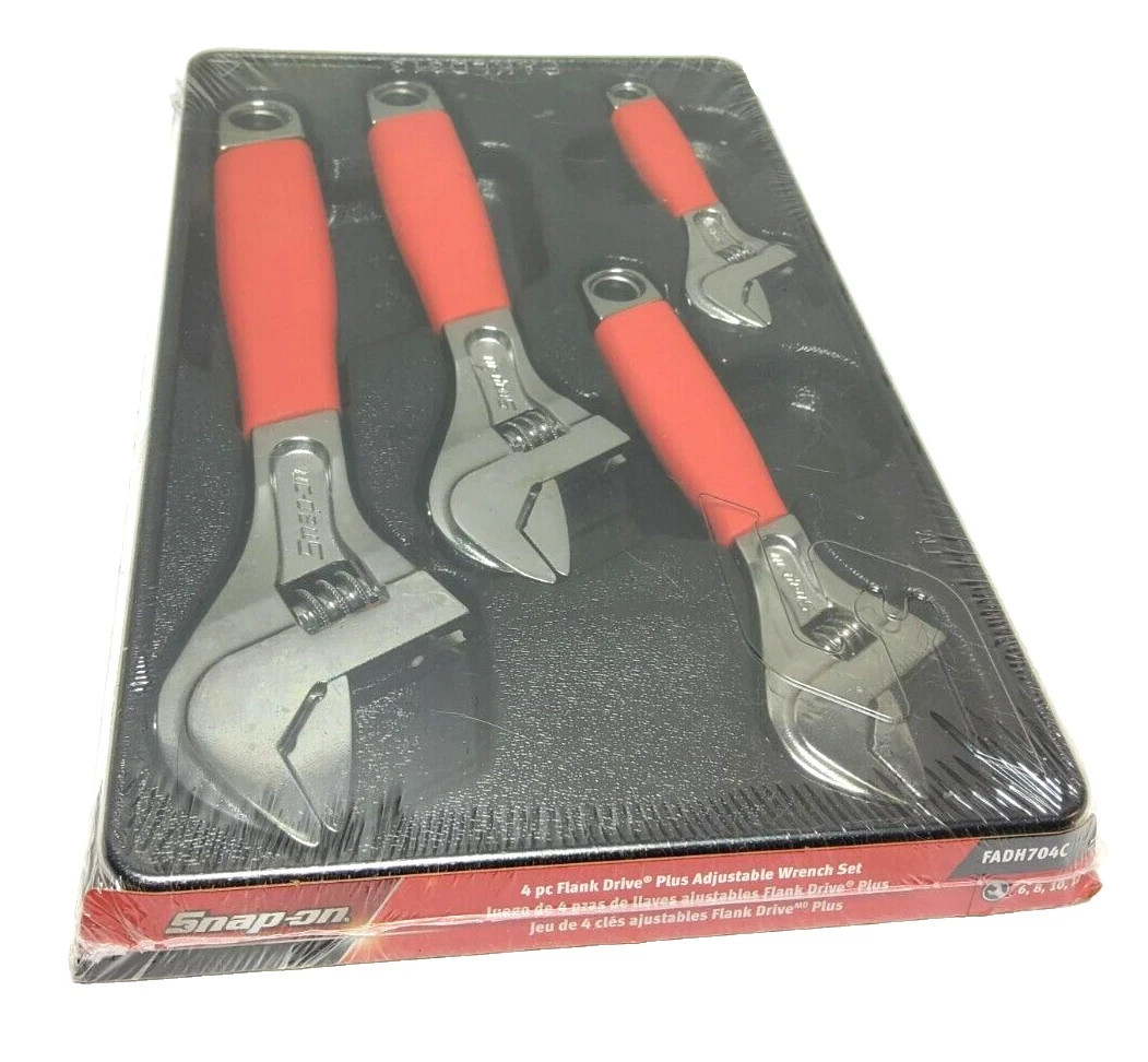 Snap-on 6″ 8″ 10 12″ Red Flank Drive Plus Adjustable Wrench Set FADH704C NEW USA