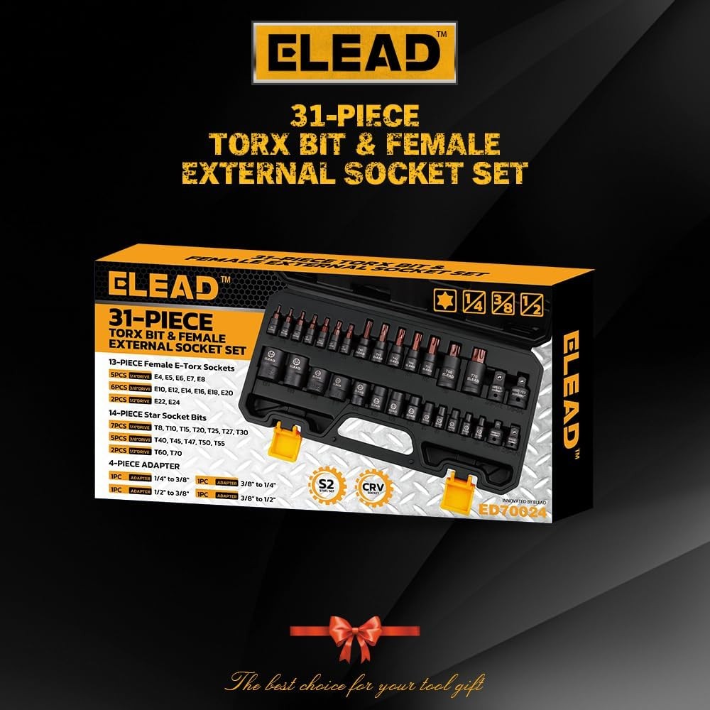 31-Piece Torx Bit Socket Set: Premium CR-V & S2 Alloy Steel, Star One Size