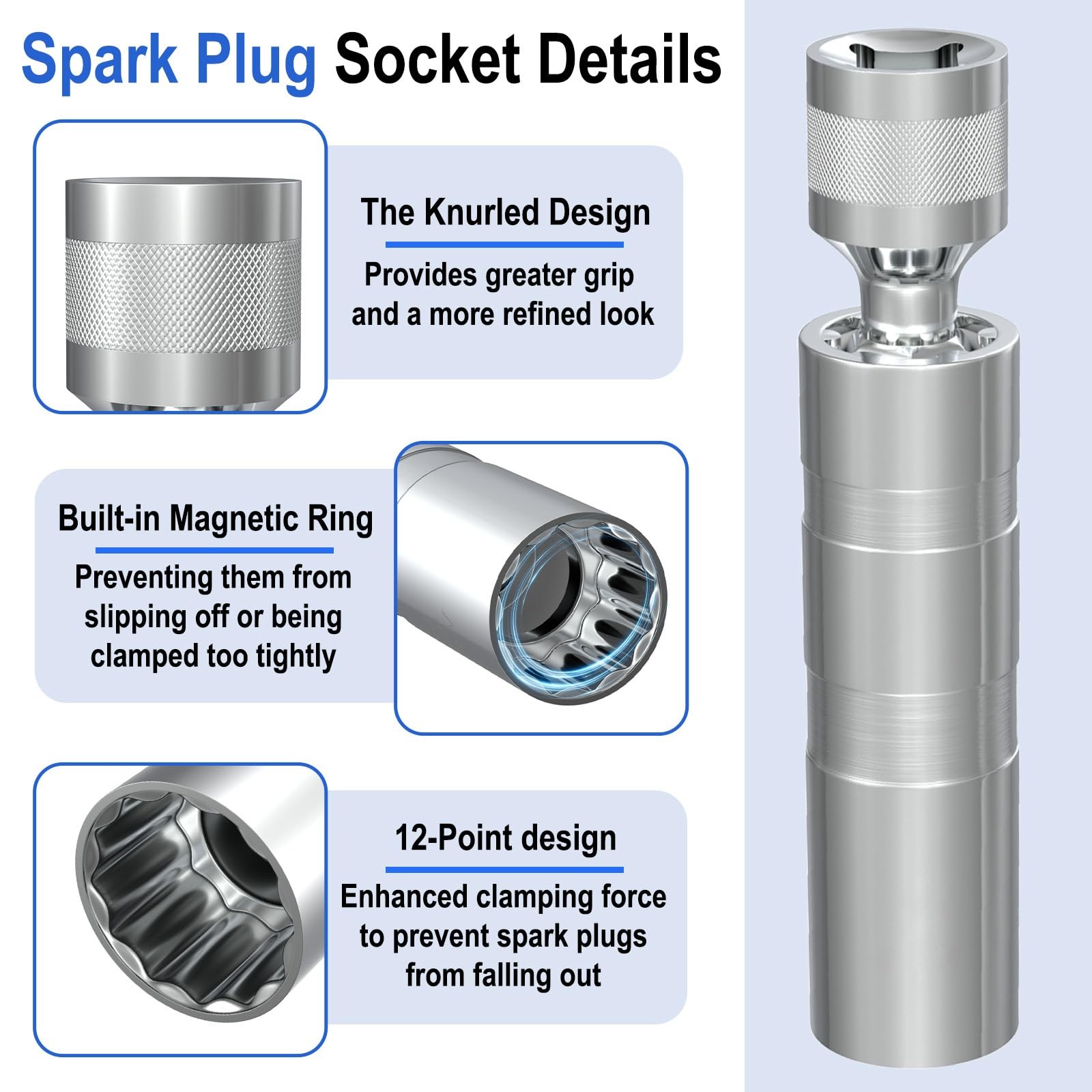 14mm&16mm Spark Plug Socket Set, Thin Wall 3/8″ Drive x 3.78″