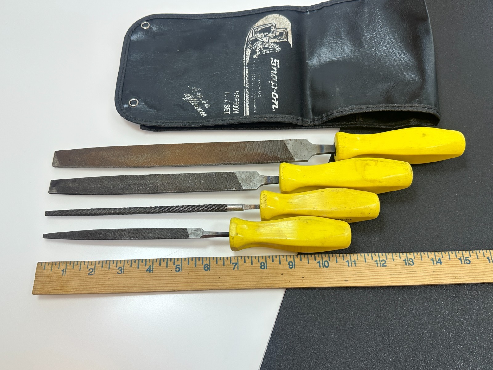 Snap-On Tools USA HBF500Y 4pc CLASSIC YELLOW Hard Handle File Set & Kit Bag RARE