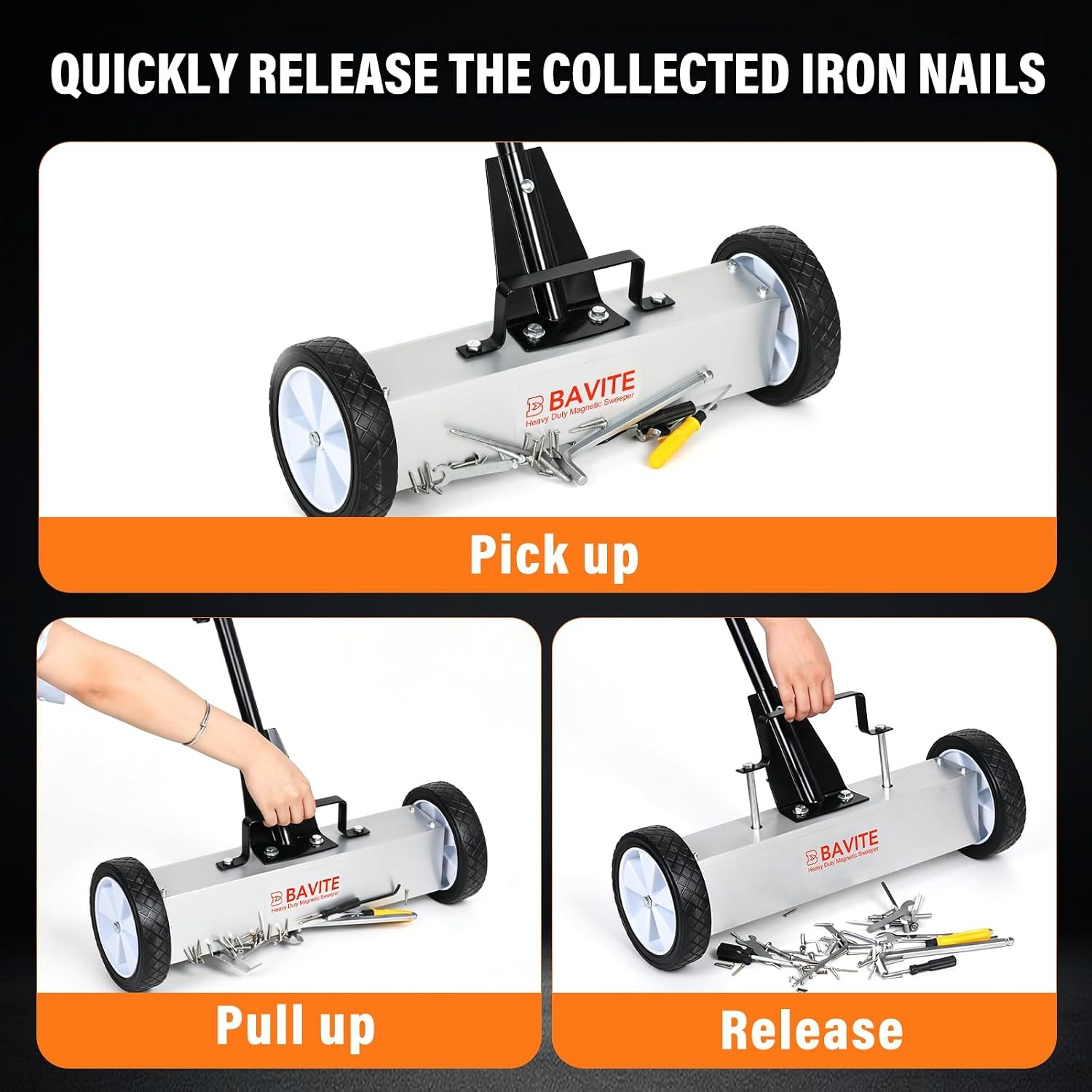 24″ 50Lbs Rolling Magnetic Nail Sweeper Heavy Duty w/Adjustable Handle