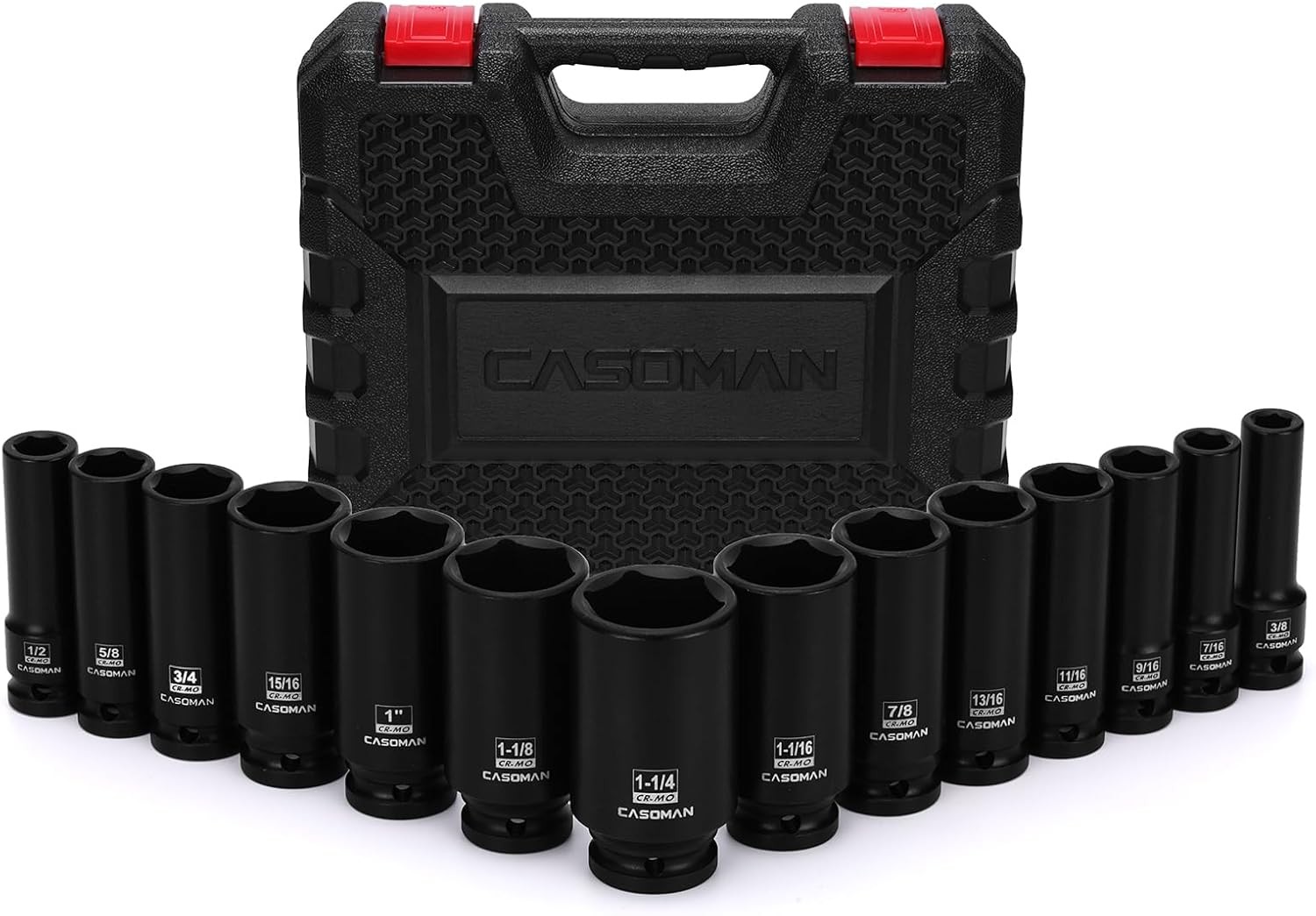 14PCS 1/2″ Drive Deep Impact Socket Set SAE, 6-Point, CR-MO, 3/8″ to 1-1/4″