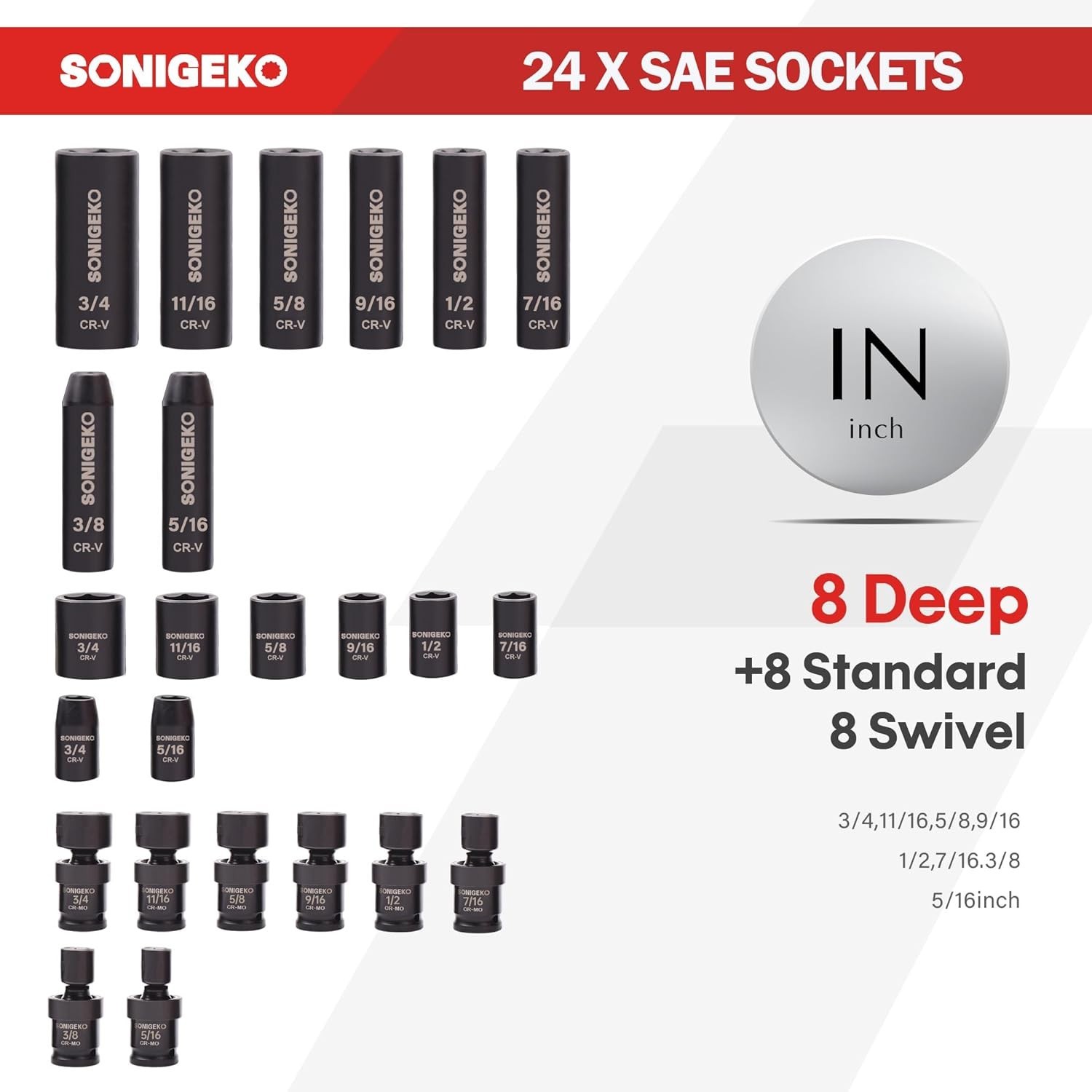 3/8″ Drive Impact Socket Set, 67-Piece Standard Metric SAE CR-V Steel