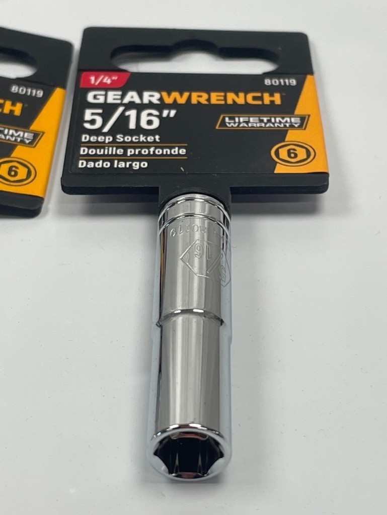 5/16″ GearWrench 1/4″ Drive, Deep Well Polished Socket 6 point, # 80119 ; 2 pack