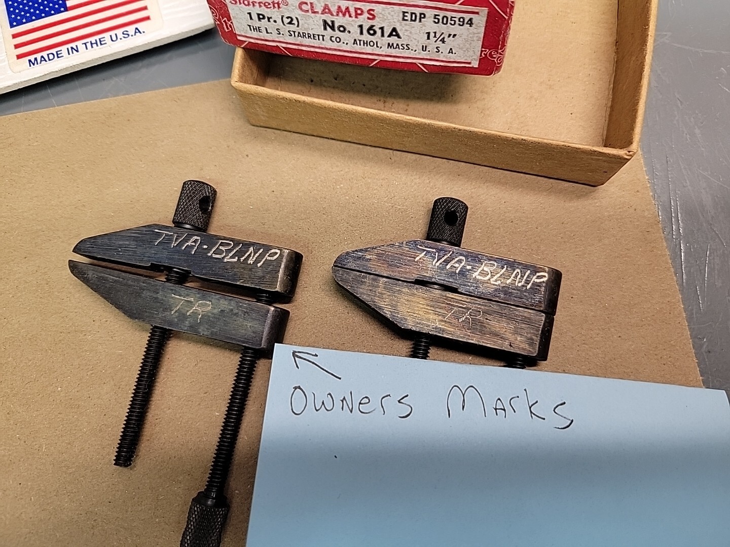 L. S. Starrett Machinist Parallel Clamp Set No. 161-A 2 Clamps NOS Owner Marks