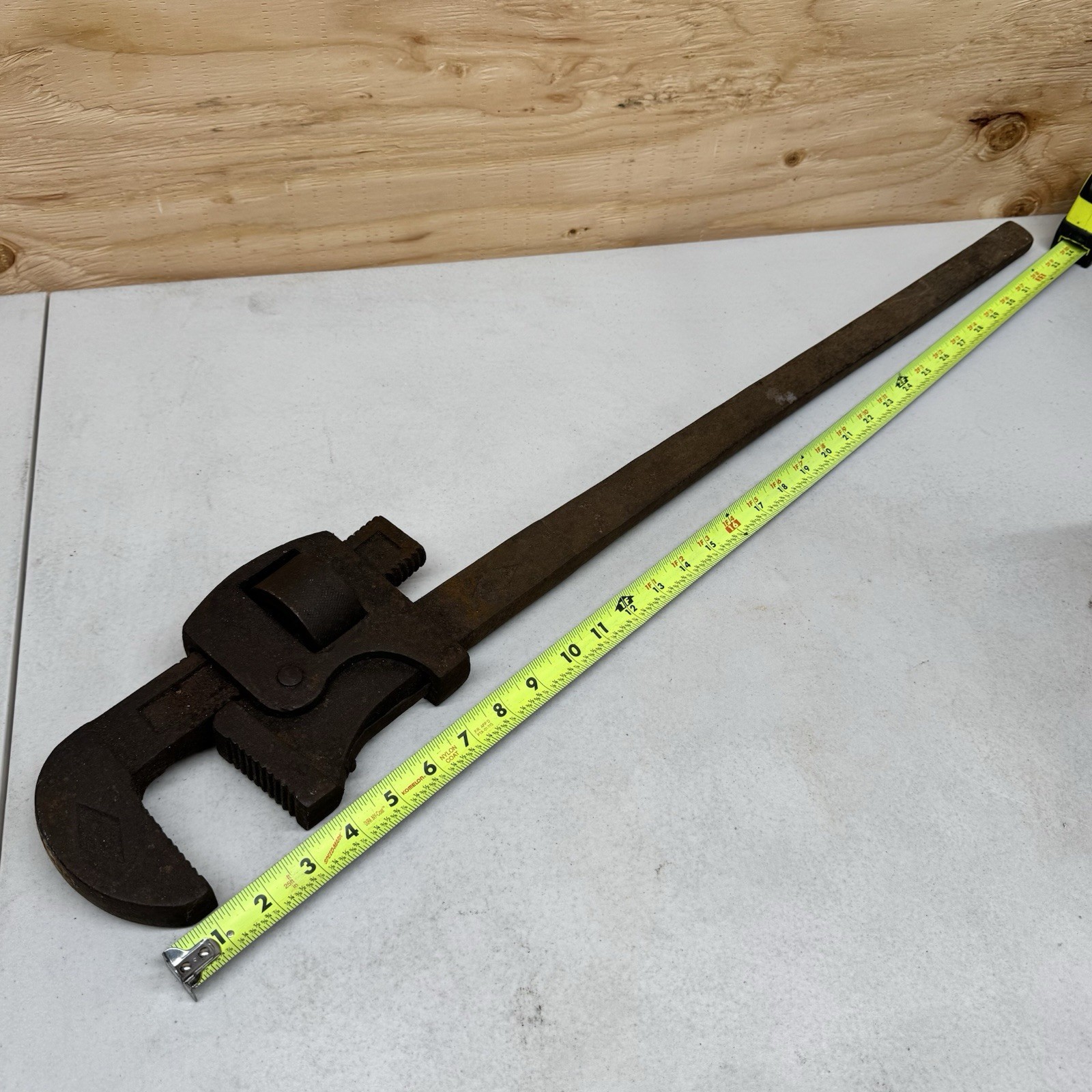 Vintage Giant 15lb Pipe Wrench 34” Rustic Heavy Duty Adjustable Plumbing Tool
