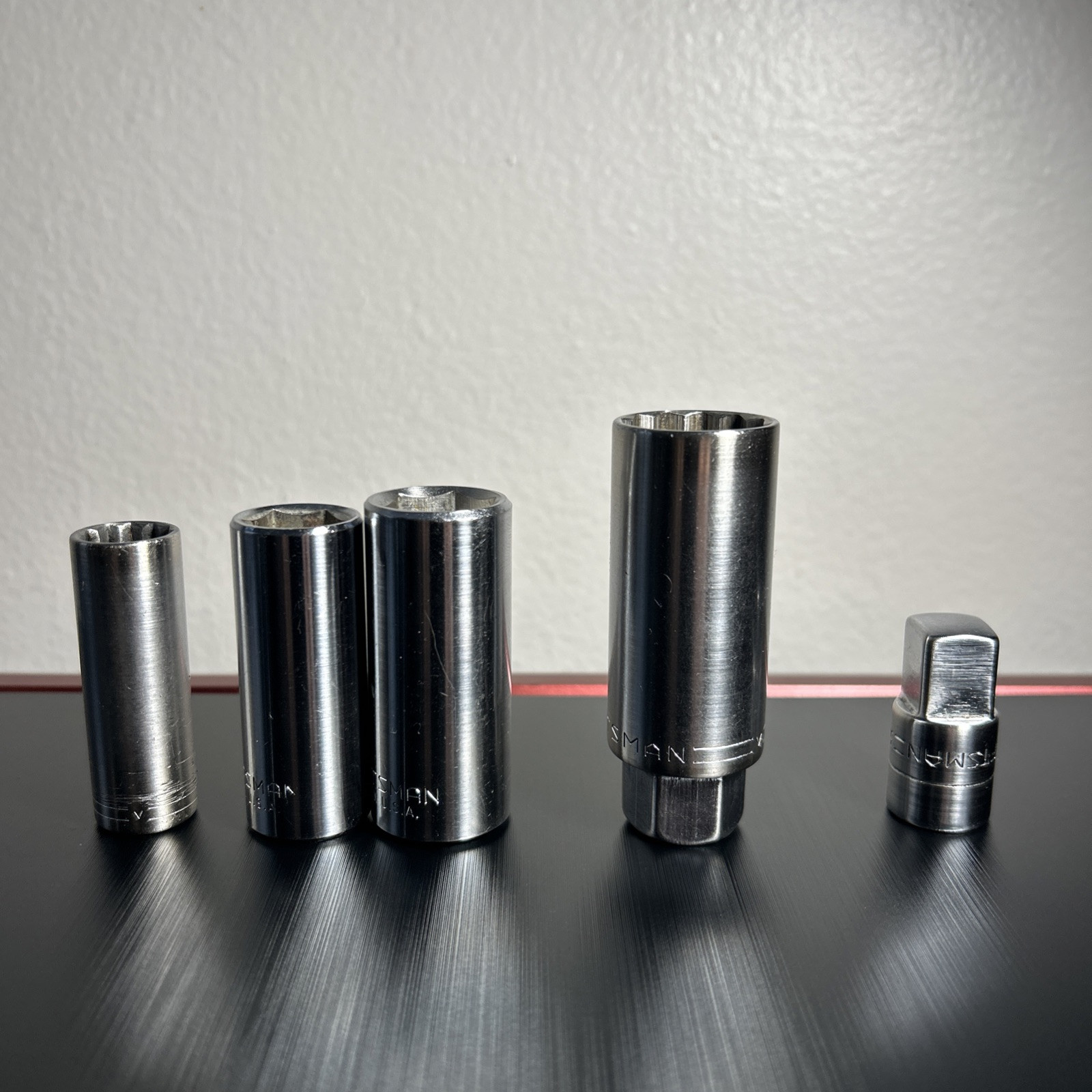 Craftsman 3/8-1/2 Socket Adapter & 4 Deep 1/2 Sockets =v=, 15mm, 17mm, 13/16=v=