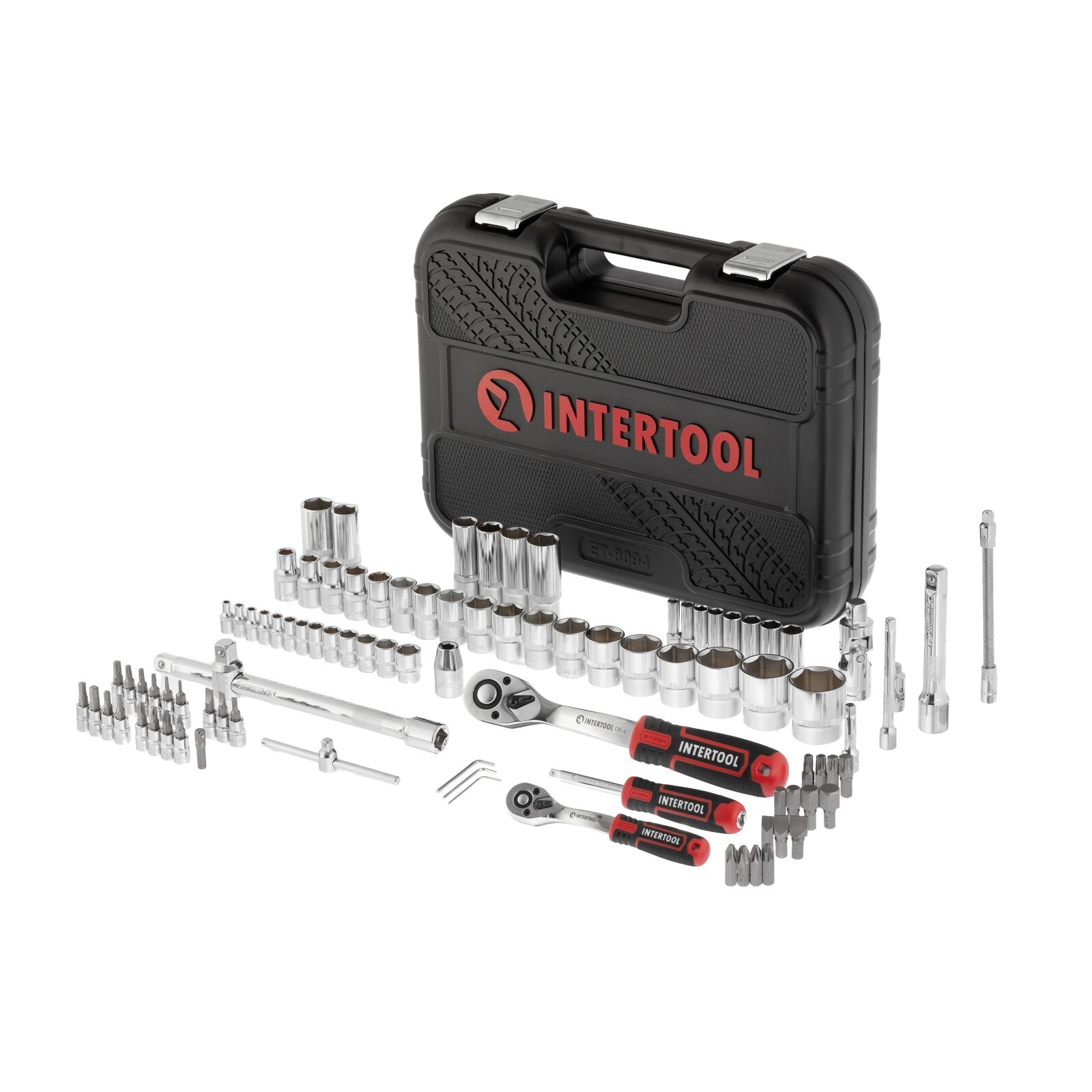 INTERTOOL 94pc 1/4″ and 1/2″ Ratchet Socket Wrench and Bit Set ET08-8094