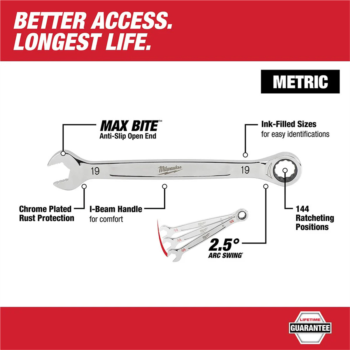 Milwaukee Tool 16MM Metric Ratcheting Combination Wrench, 12-Point, Steel, Chrom