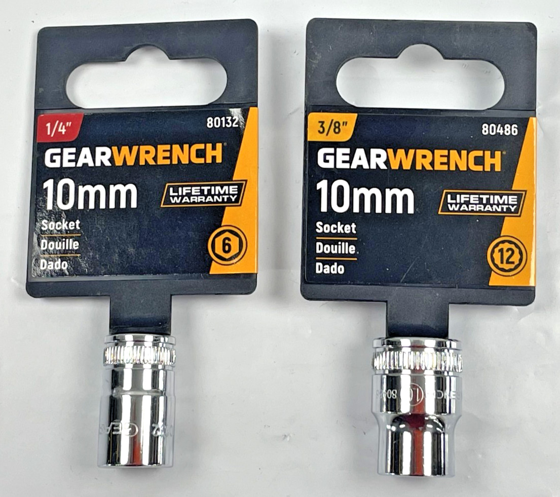 10mm GearWrench 3/8 and 1/4″ Drive Short Well Polished Socket 6&12 pt ; 2 pack