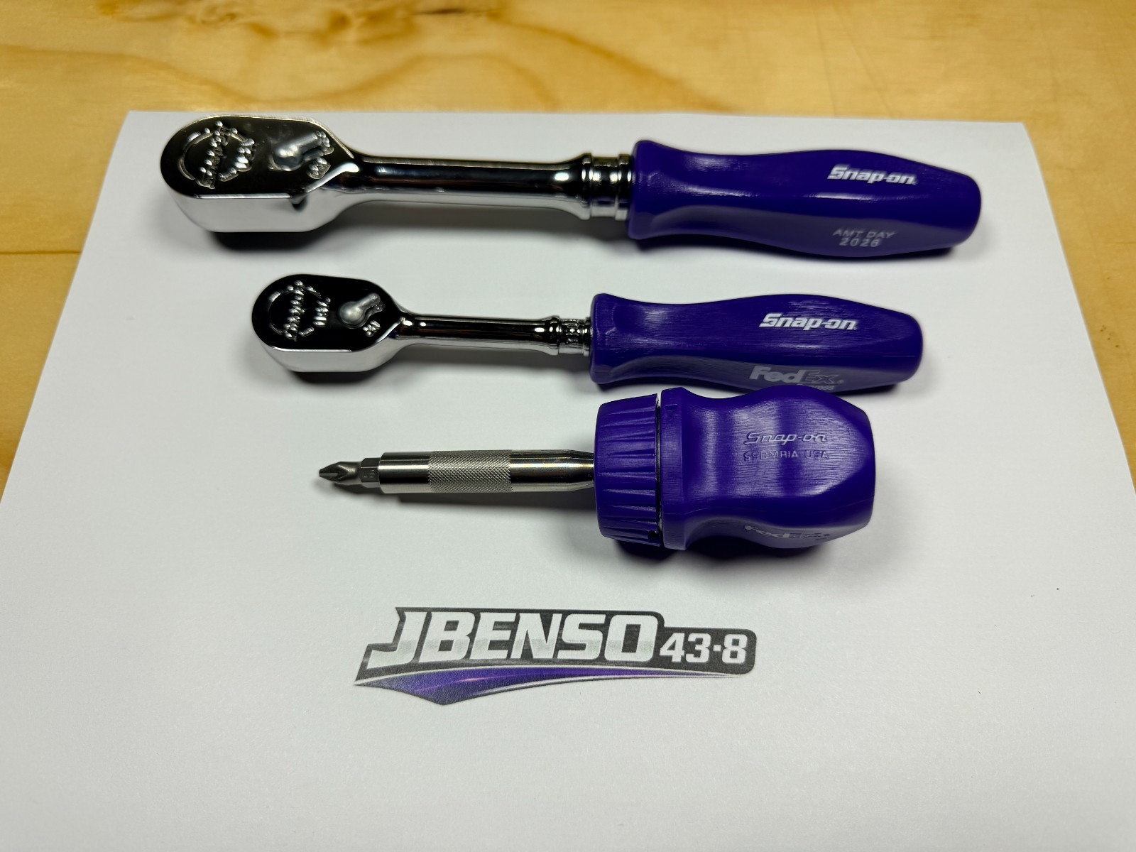 Snap-on Tools NEW ULTRA RARE PURPLE FedEx 3pc AMT DAY Ratchet & Screwdriver Set
