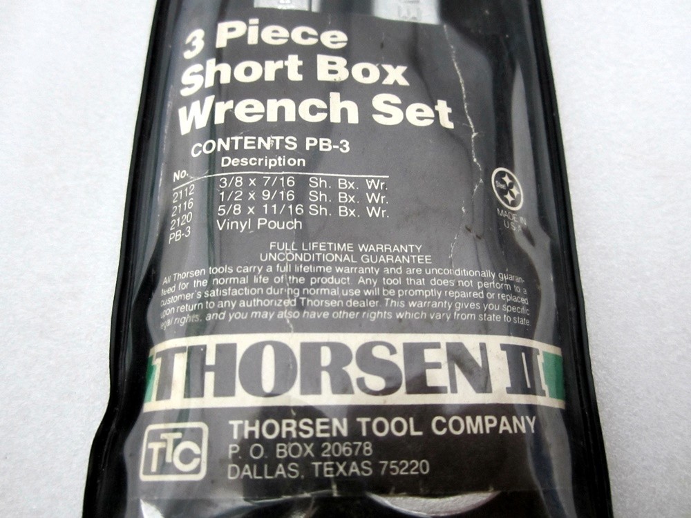 Vintage Thorsen 3pc SAE Short Box End Wrench Set PB-3 Made in USA