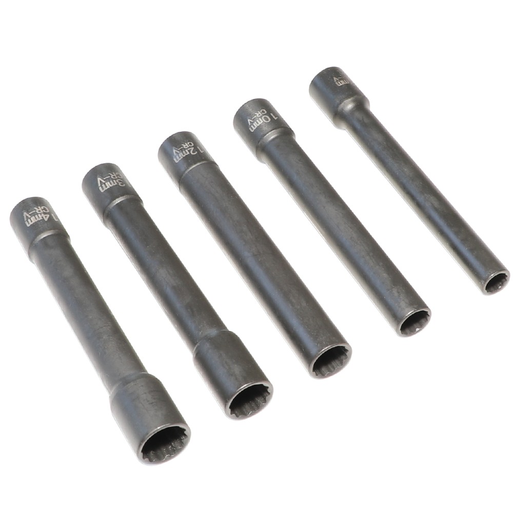 5pcs 3/8» Drive 12 Point Extra Deep Socket Set 8-14mm For BMW Mercedes Benz