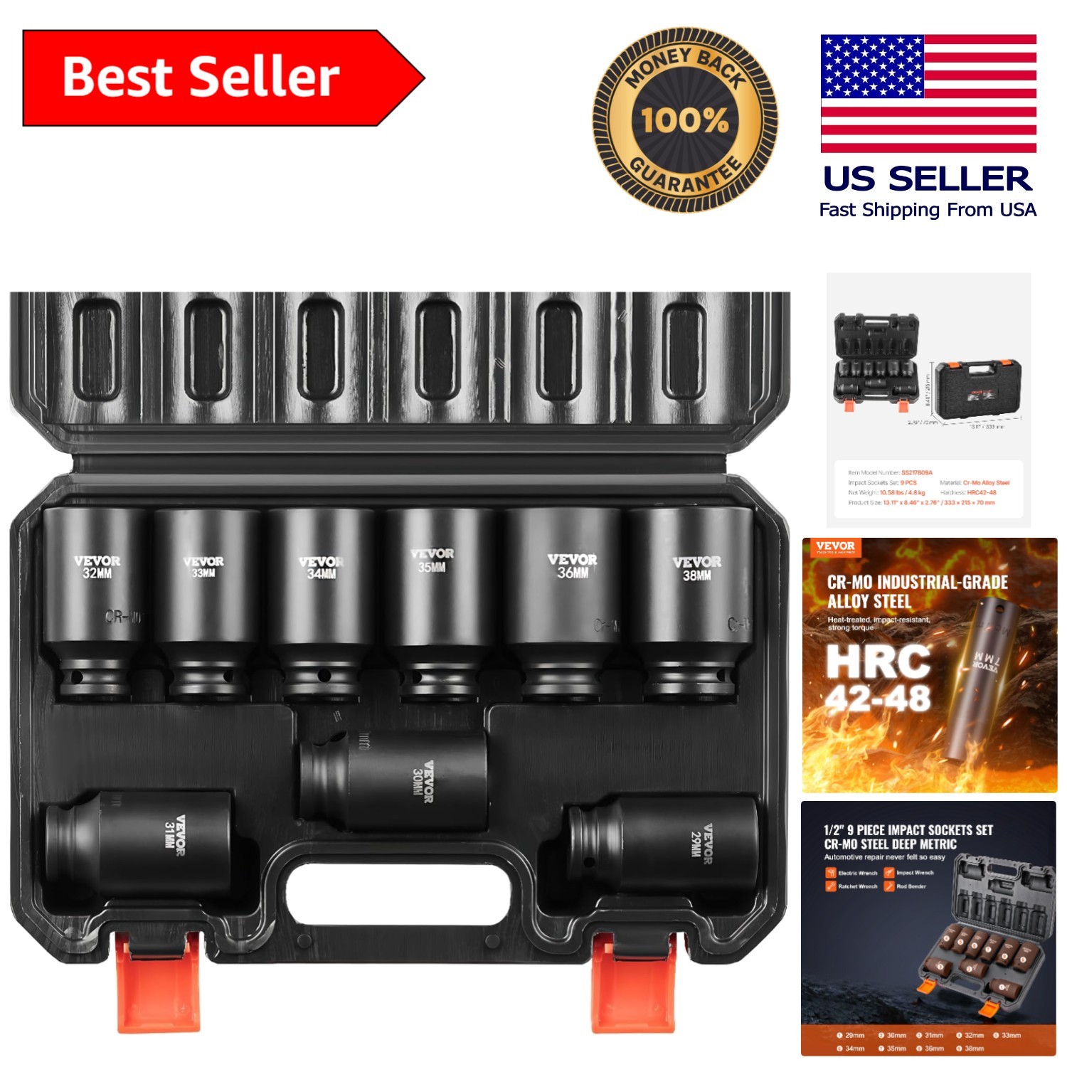 1/2″ Drive Impact Socket Set – 9 Piece Cr-Mo for Auto Repairs