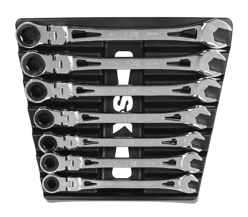 SK Hand Tools 7 Piece Flex-Head SAE Ratcheting Wrench Set, Lifetime Warranty