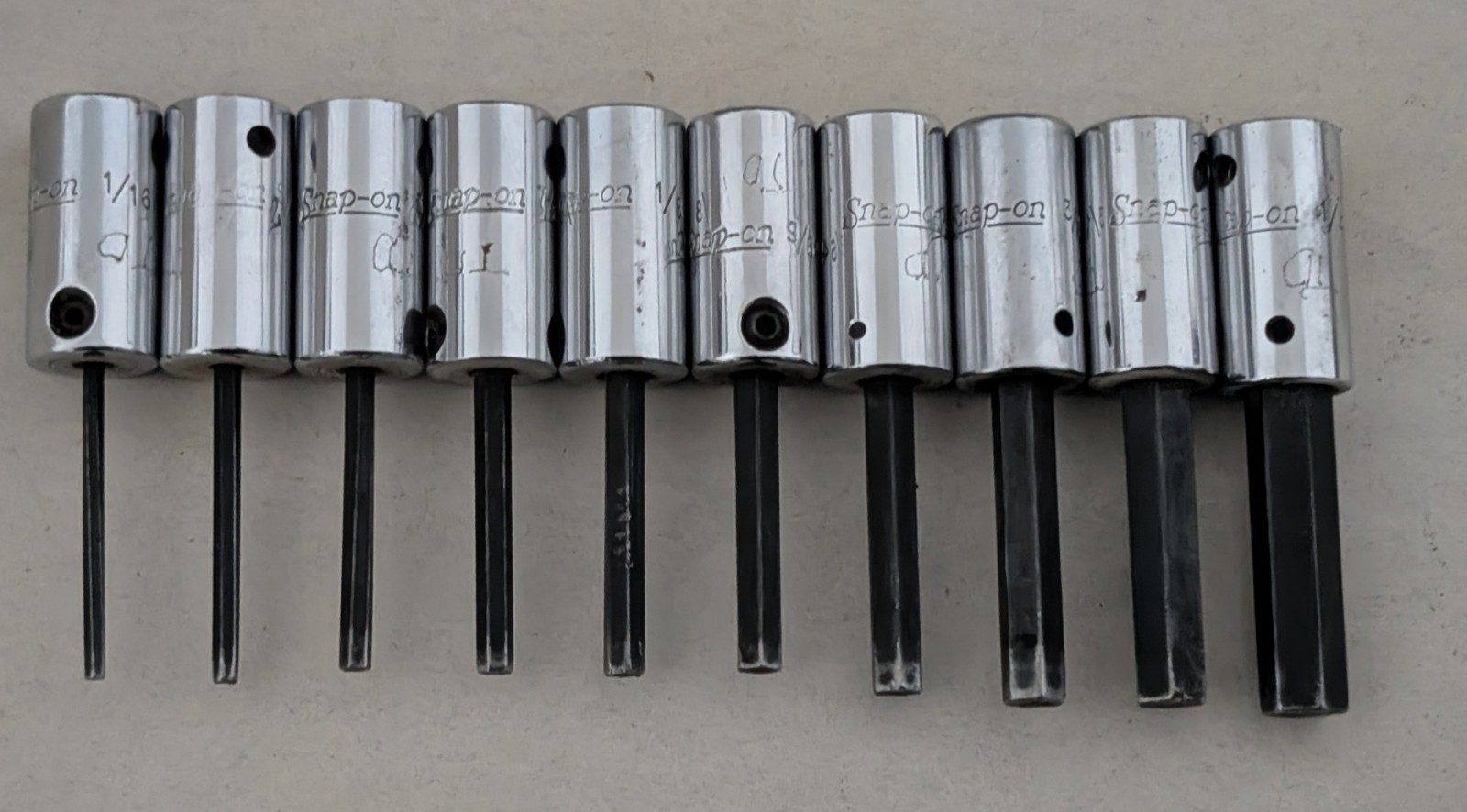 Snap On 110TMAY 1/4 Drive 10pc SAE Hex Allen Bit Socket Set 1/16-1/4