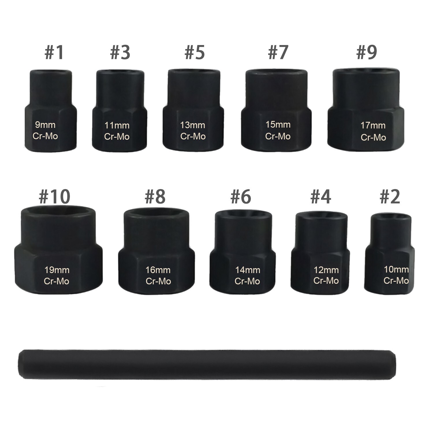11 PCS Damaged Lug Nut Lock Remover Twist Socket Set Screw Extractor Tool 9-19mm