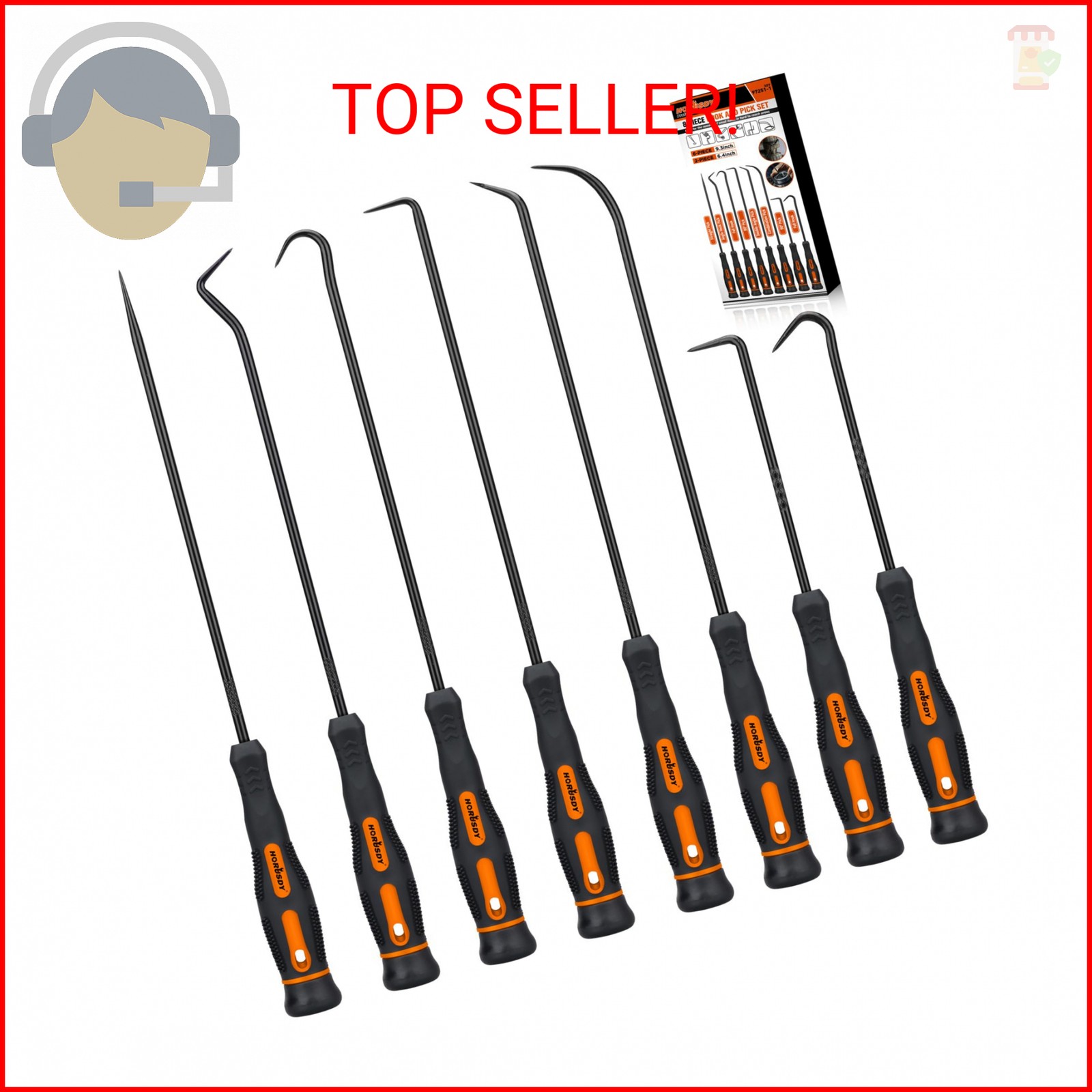 HORUSDY 8-Piece Professional Hook and Pick Set for Automotive Precision Work, Oi