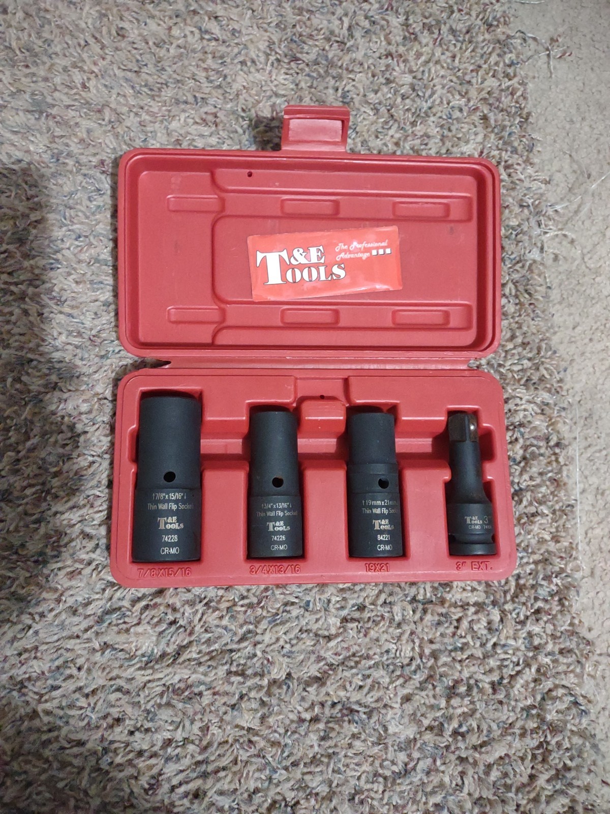 T&E Tools Thin Wall Flip Socket Set With 3 In Extension 1/2″ SAE & Metric 4 Pcs