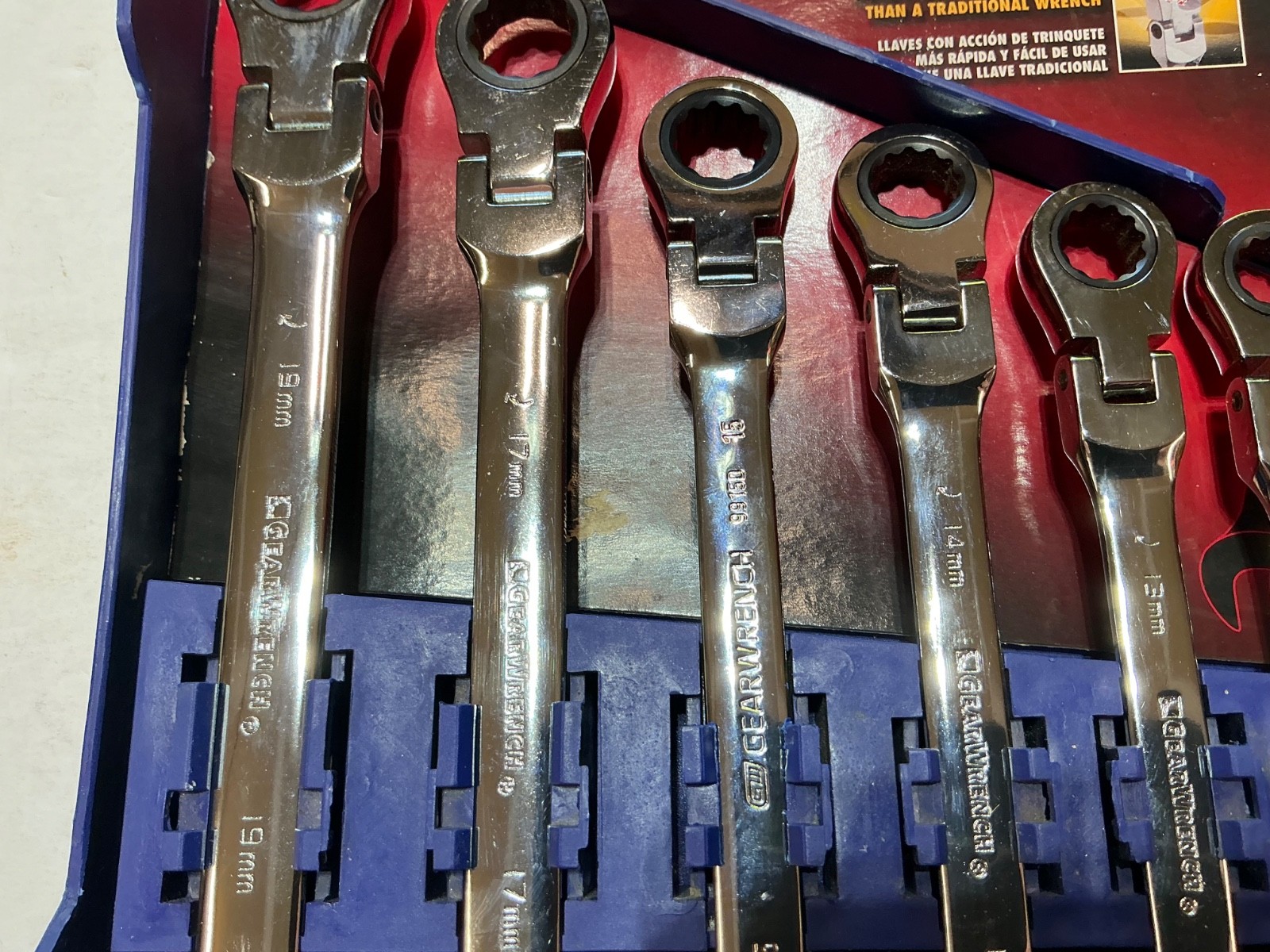 NOS GearWrench 7 pc metric ratchet flex end combination wrench set 10-19mm 9900D