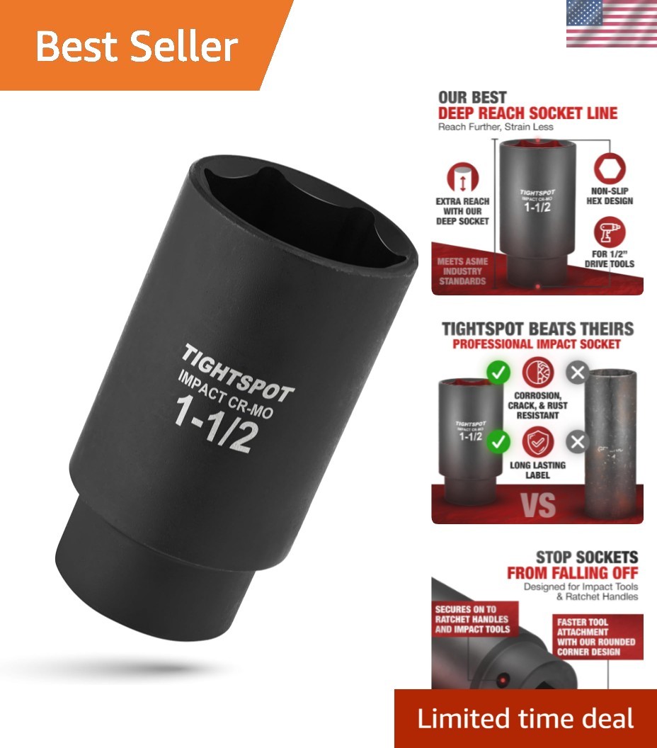 1/2 Inch Drive – 1 1/2 Inch Deep Impact Socket with Anti-Rounding 6 Point Des…