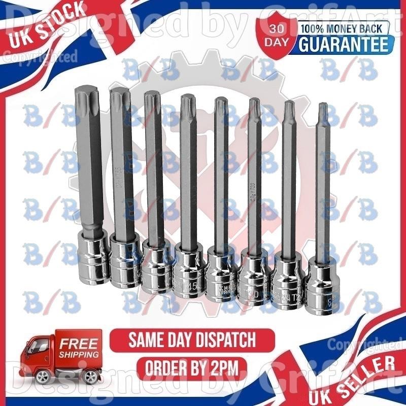 USPRO 8PC LONG TORX SOCKET BIT SET 3/8″ DRIVE T25 T27 T30 T40 T45 T50 T55 T60