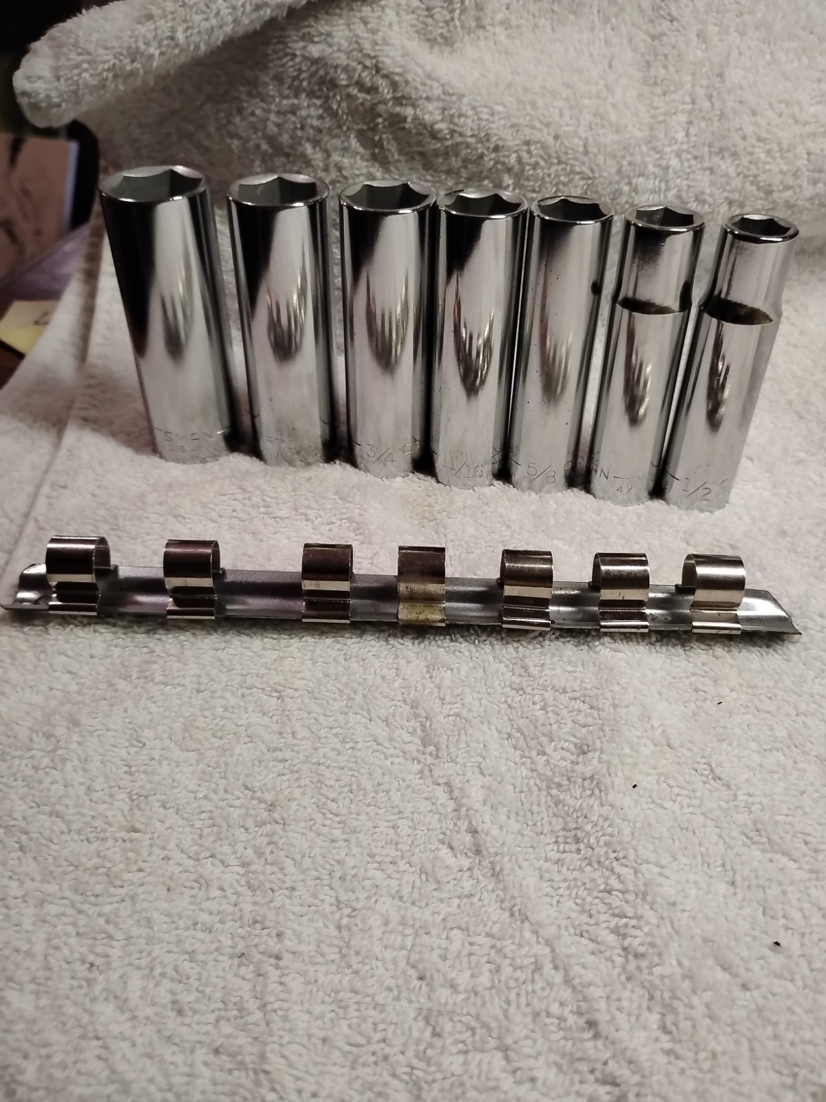 Craftsman SAE 1/2″ Drive Deep Socket Lot Of 7 & Socket Rail