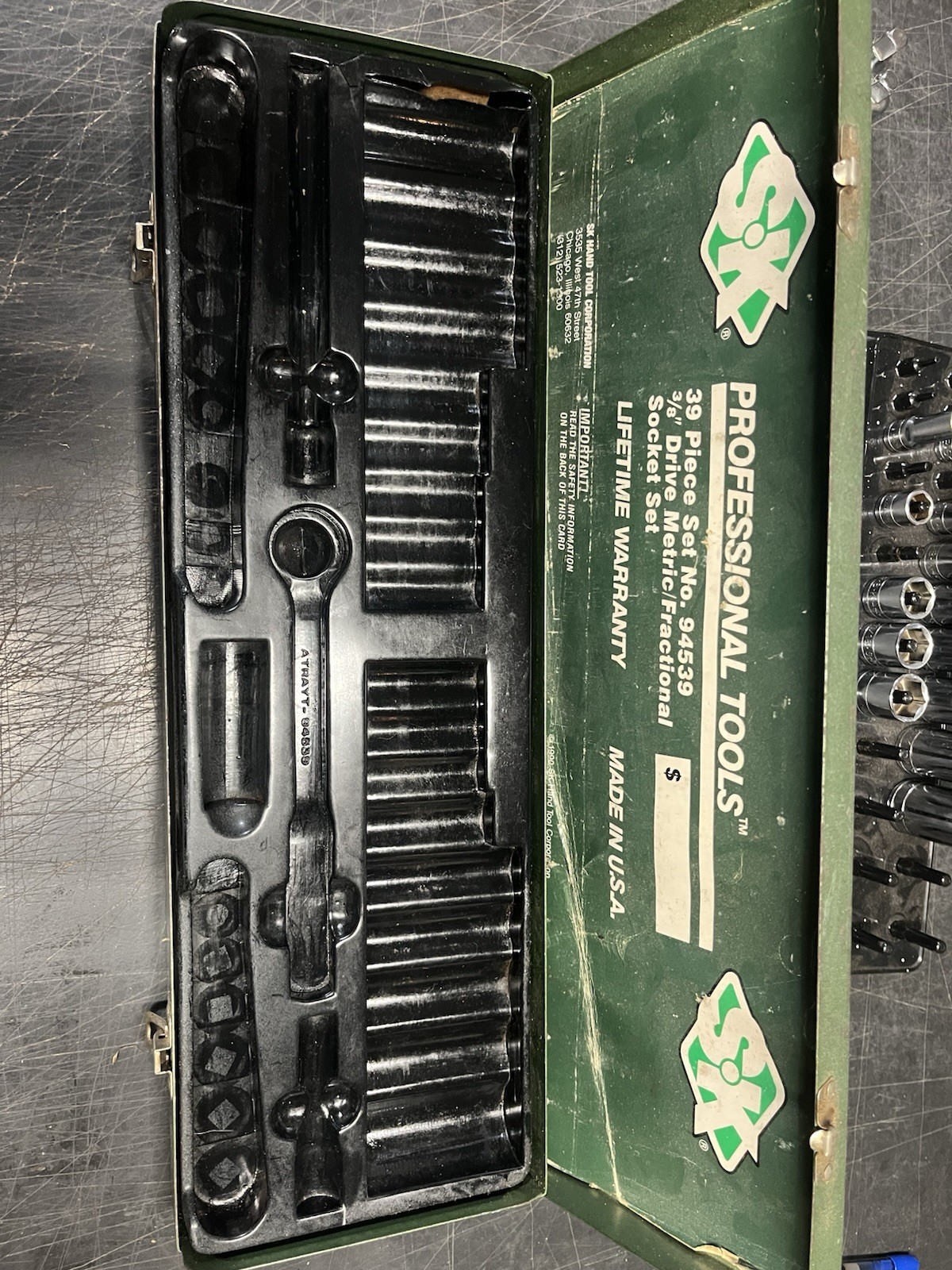 SK Professional Tools 39pc Socket Set 3/8” Drive No. 94539 SAE & MM Incomplete