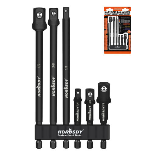 HORUSDY 6PCS Impact Grade Power Drill Sockets Adapter Set 3″ 6″ Hex Shank Driver