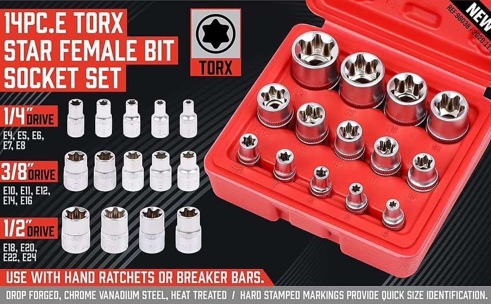 Versatile 14-Piece E-Torx Socket Set – Perfect for Automotive & Industrial Use